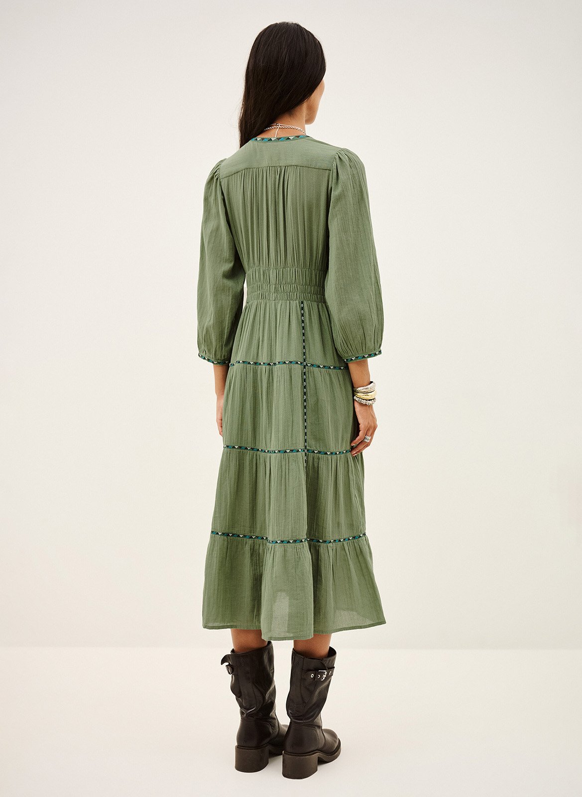 Langes Kleid mit besticktem Tunika-Kragen BA&SH Grun