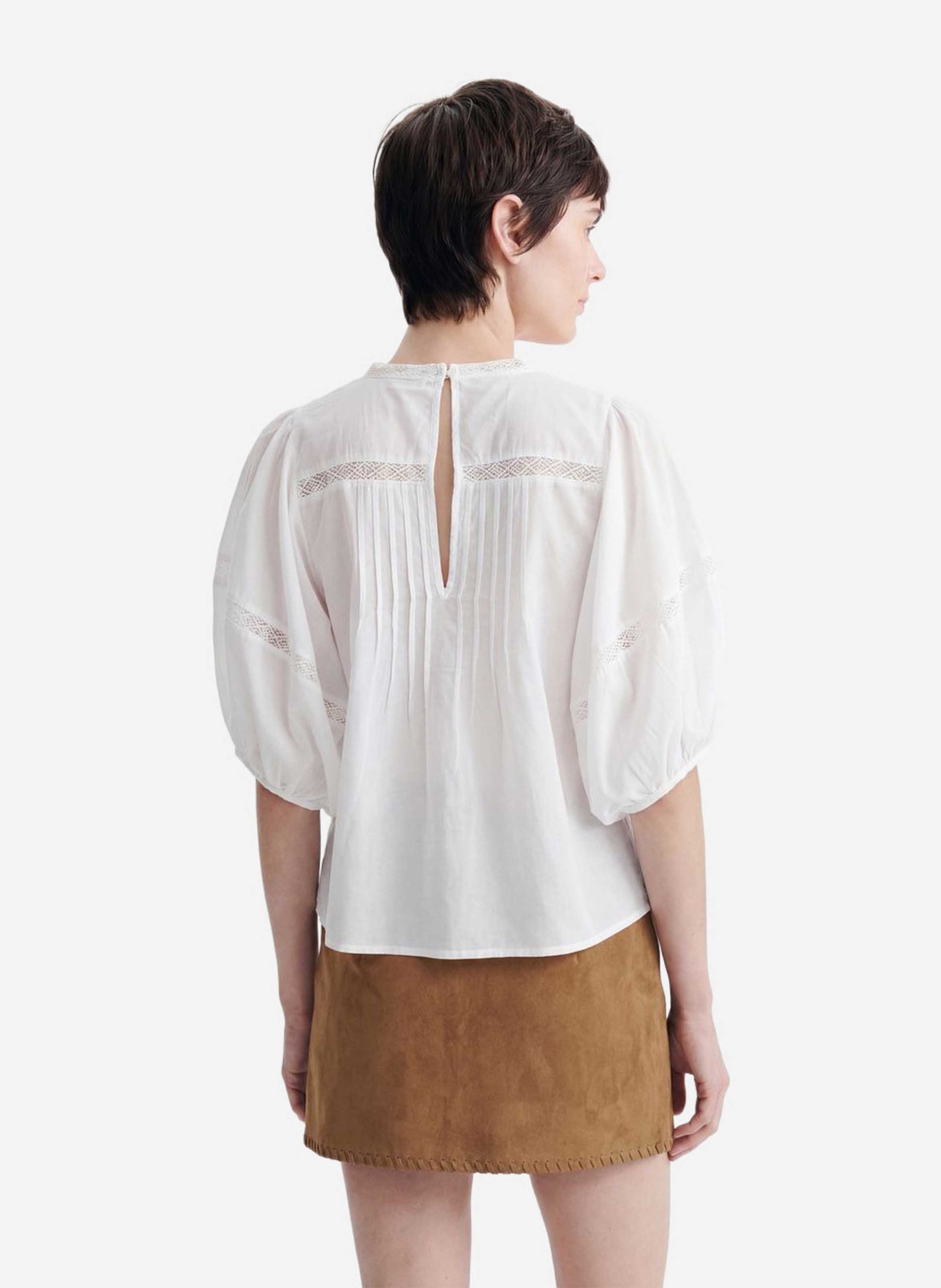 Round-neck cotton-blend blouse VANESSA BRUNO White
