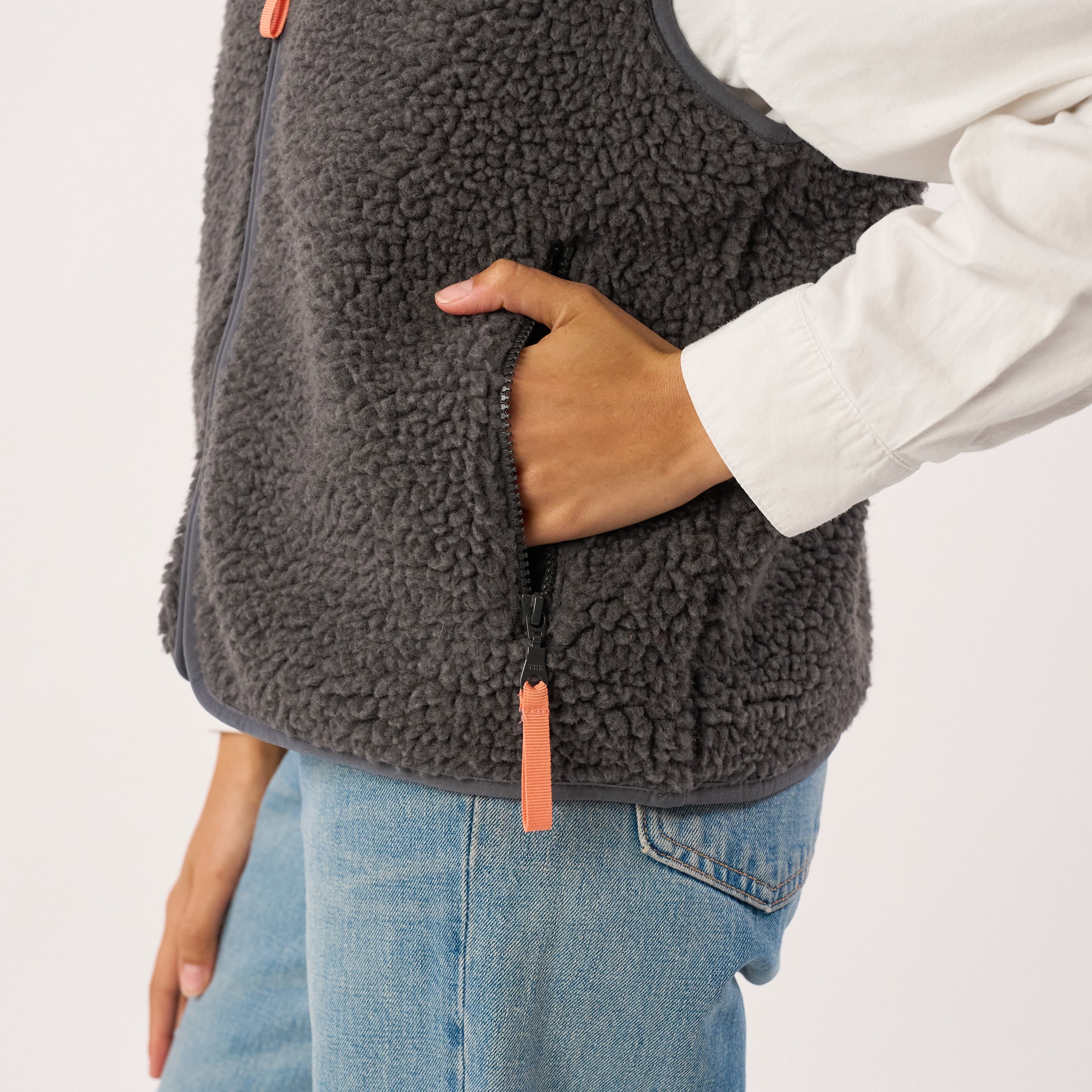 Sleeveless Sherpa Zip-Up Vest BILLYBELT Grey