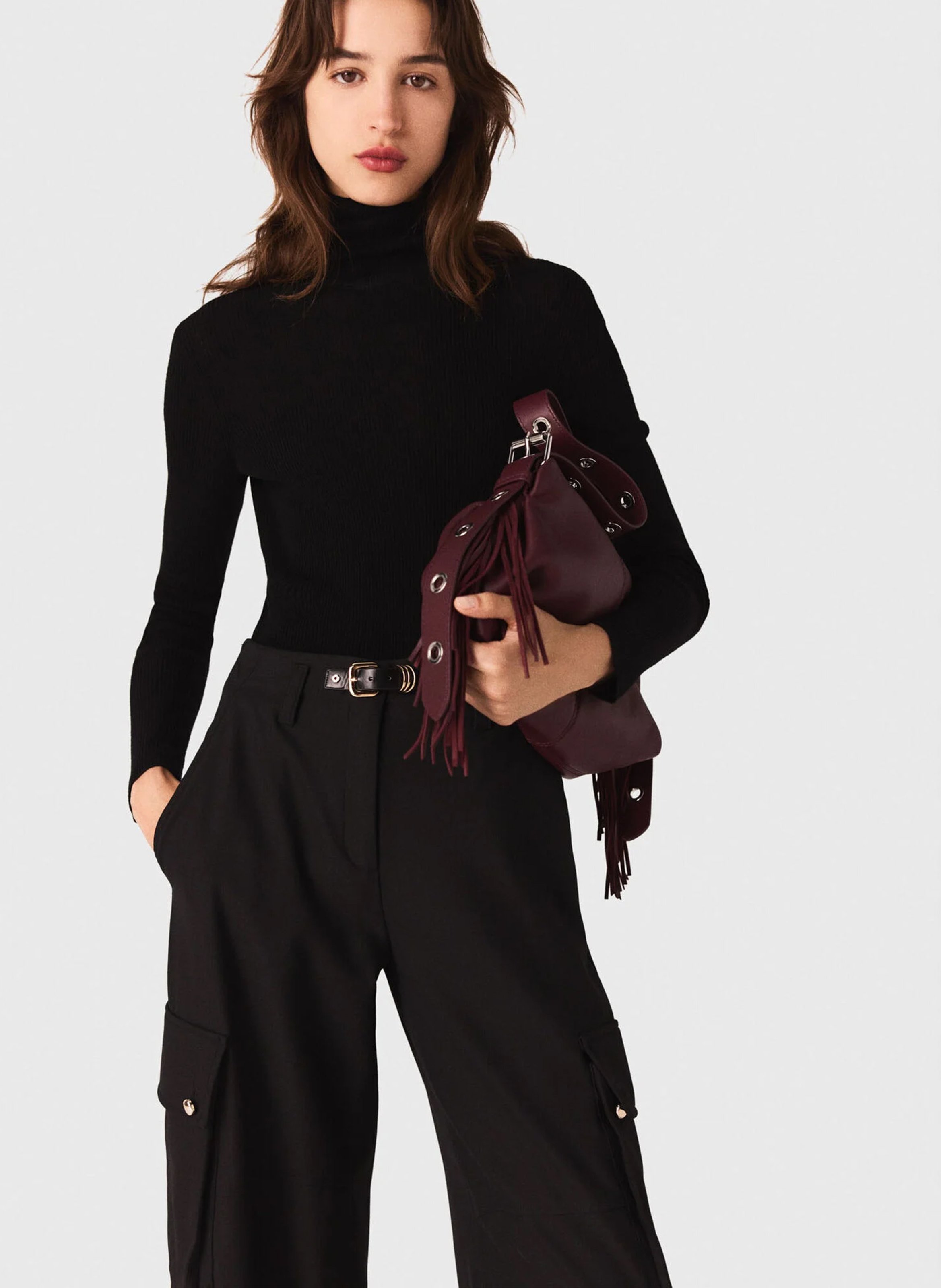 Pull moulant en laine et soie MAJE Noir