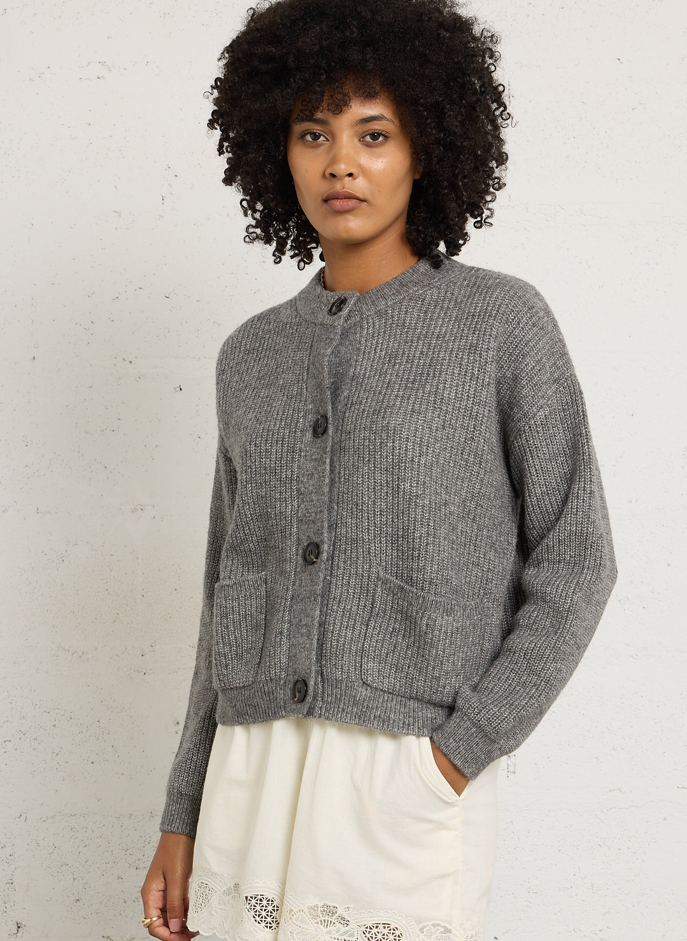 Cardigan droit en laine et coton JC SOPHIE Gris