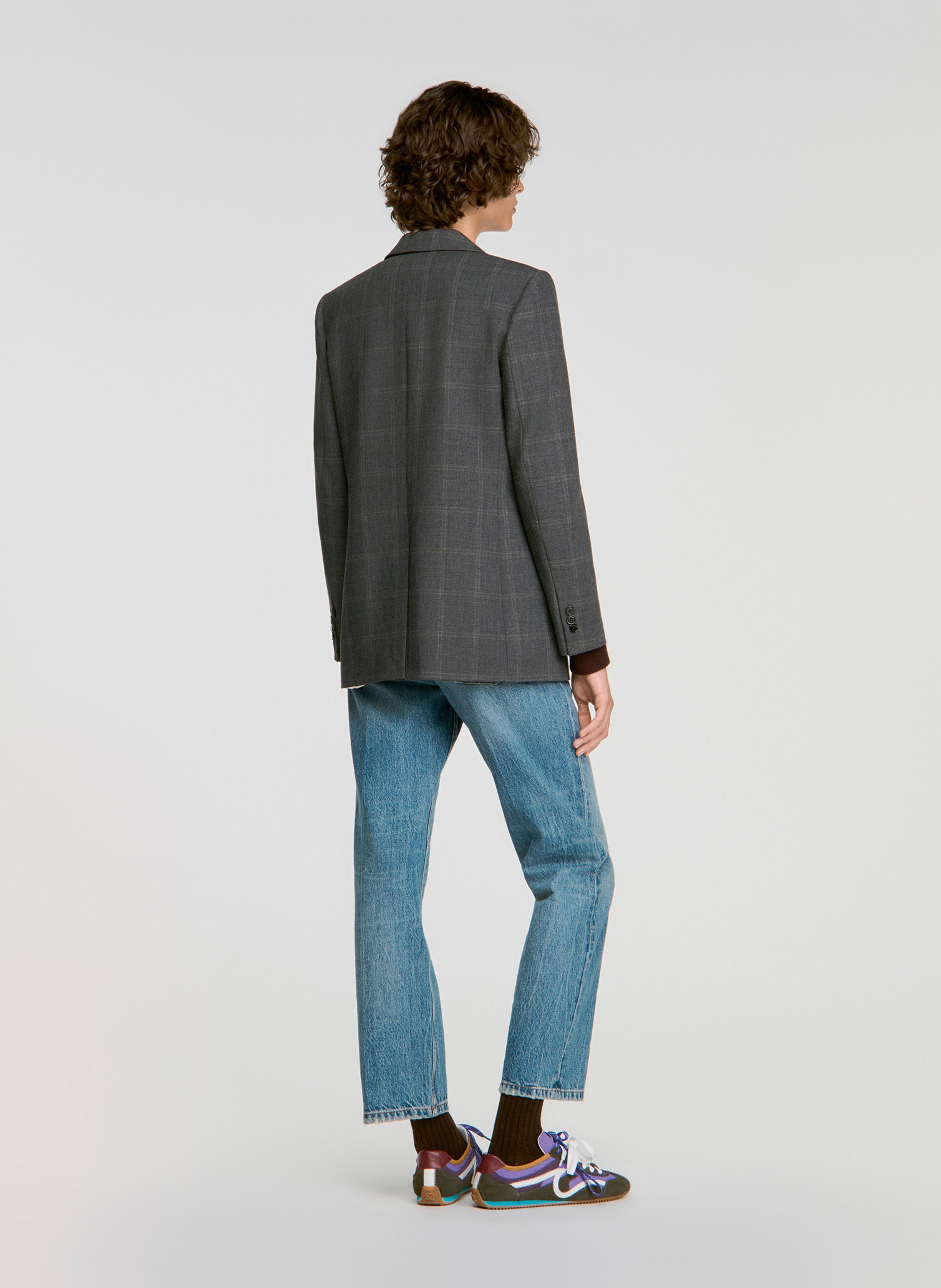 Veste tailleur ample à carreaux SANDRO Gris