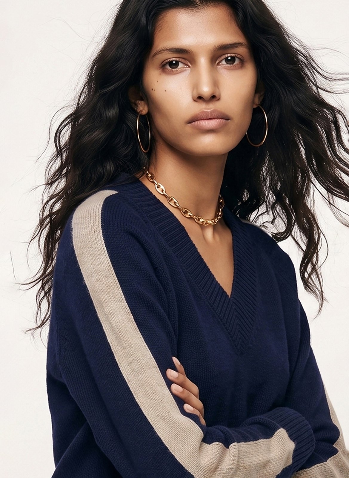 Pull droit col v en laine mélangée KOOKAI Bleu