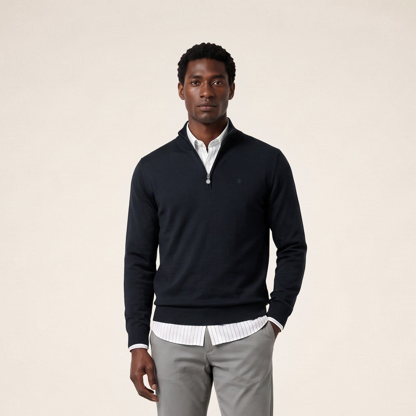 MARVINE Essential Navy Blue Zip-Neck Sweater SERGE BLANCO Blue