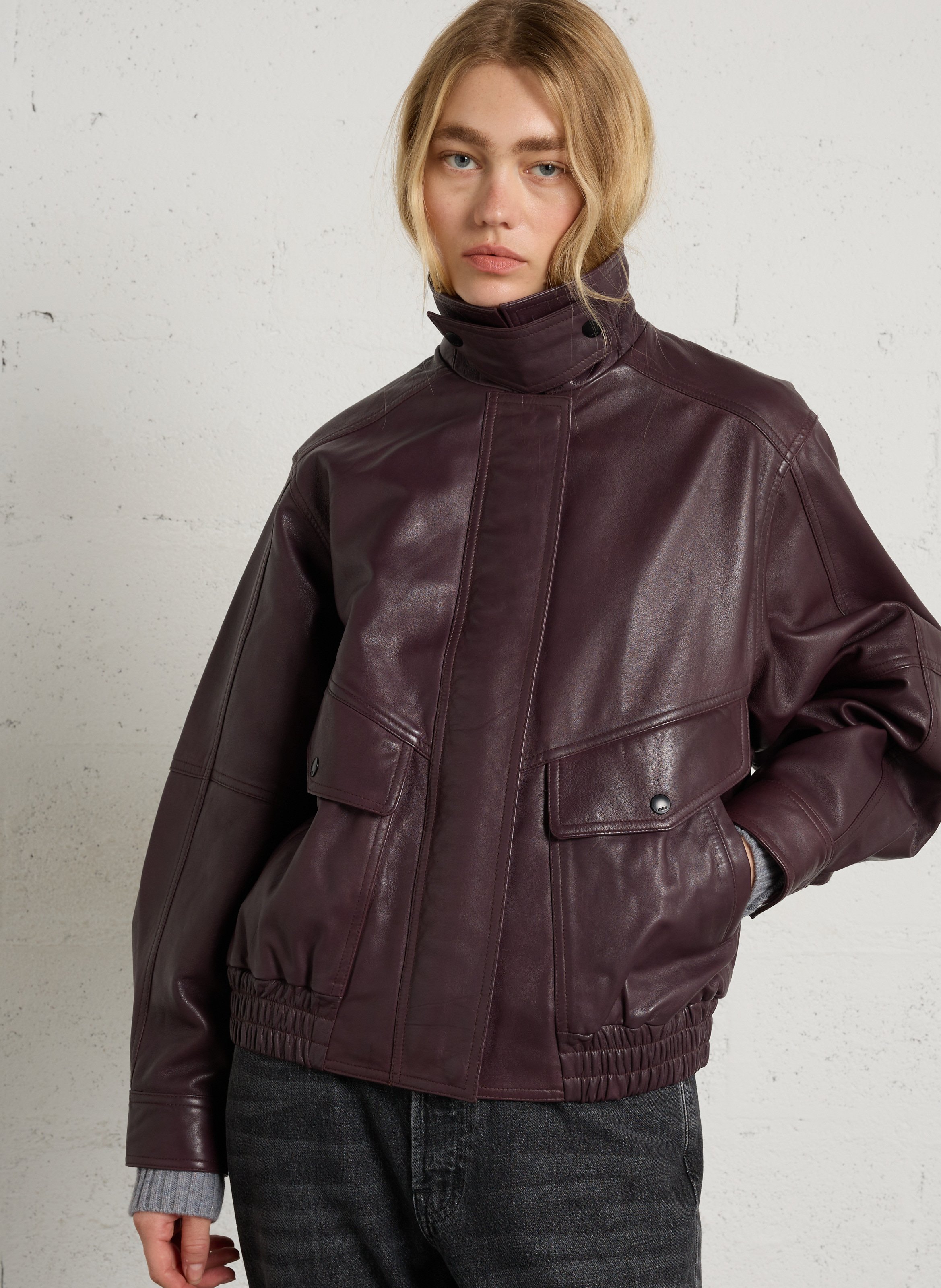 Bomber ample en cuir IKKS Prune