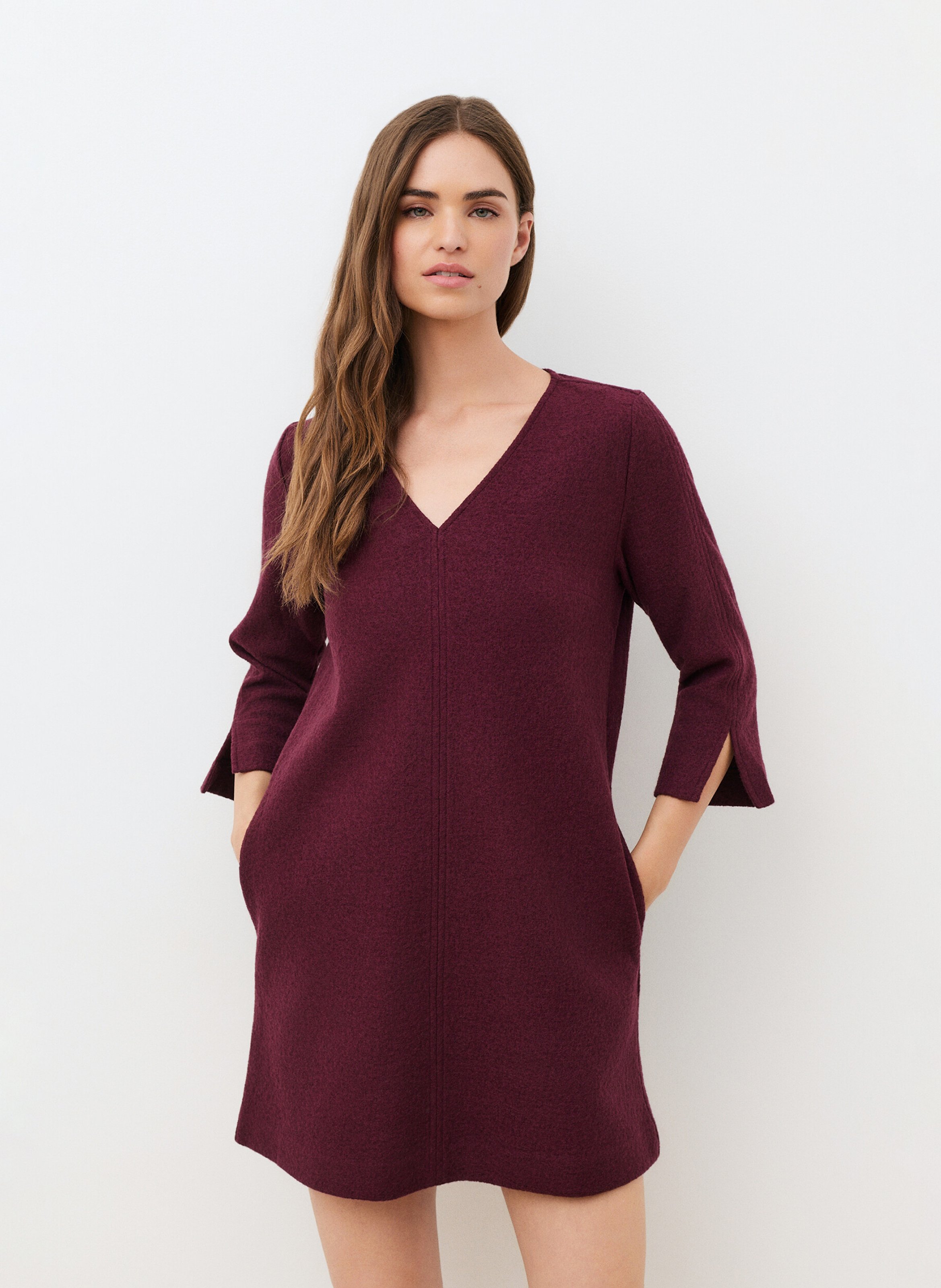 Short round-neck wool-blend dress CAROLL Purple