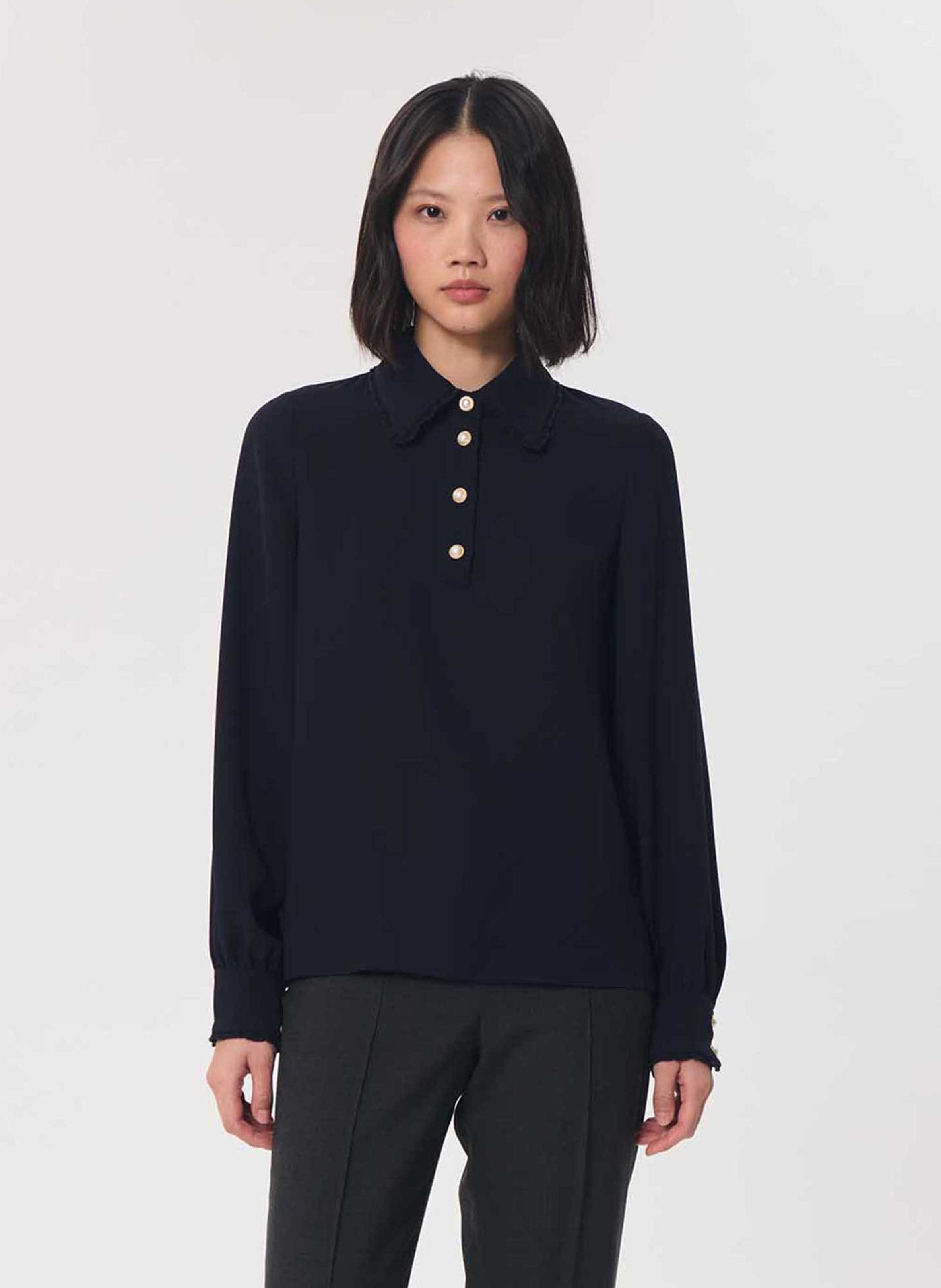 Effen polo met lange mouwen en rechte pasvorm TARA JARMON Blauw