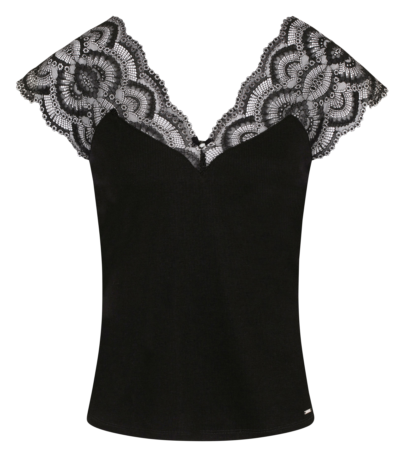 Top manches courtes à dentelle Noir