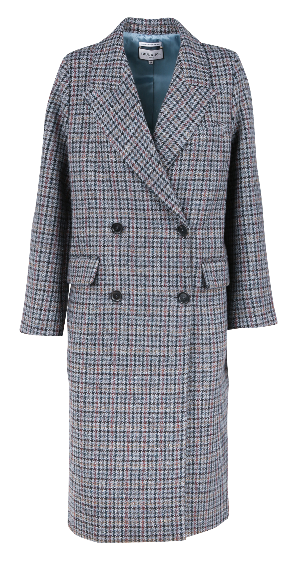 Manteau long col tailleur à carreaux en laine mélangée PAUL AND JOE Bleu