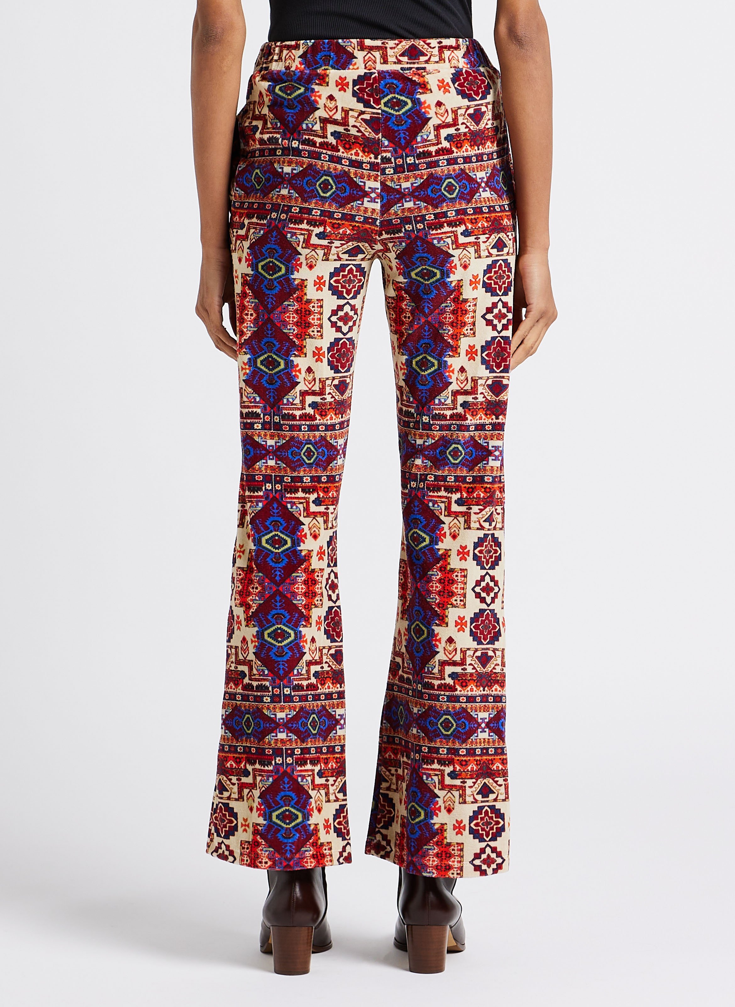 Pantalon taille haute à motif aztèque en coton V DE VINSTER Rouge