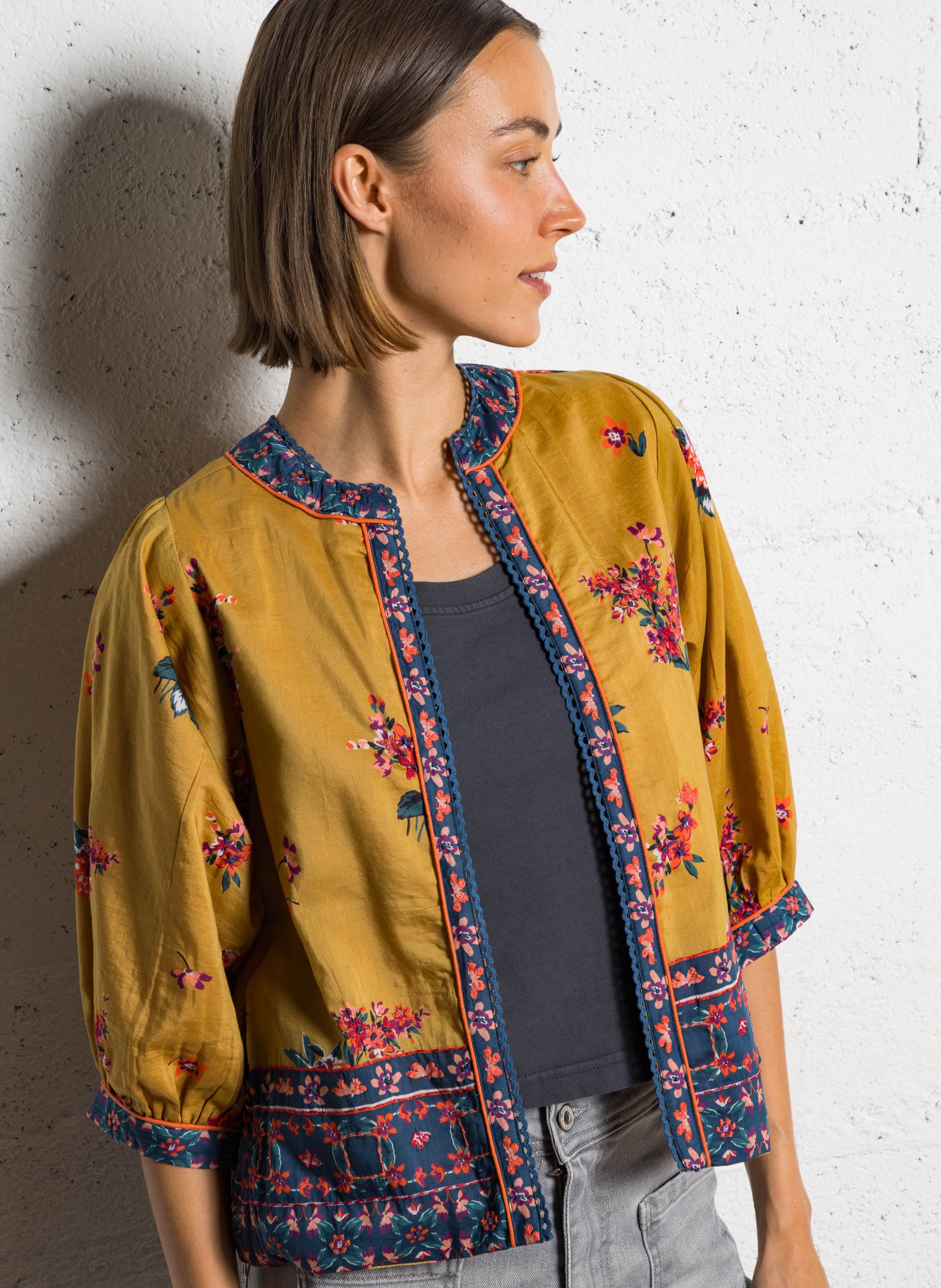 Veste col rond en coton M.A.B.E Jaune