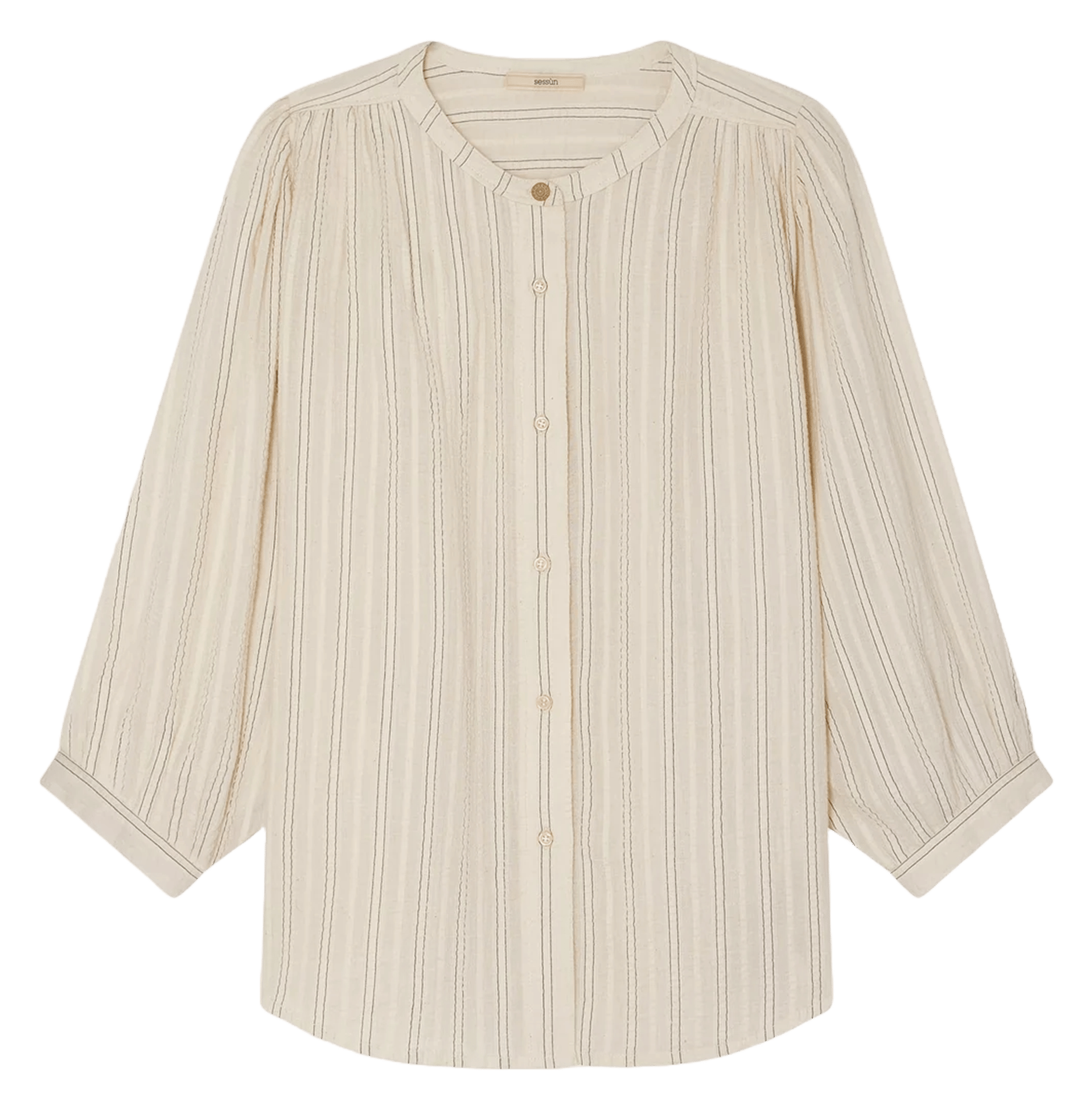 Loose-fit organic cotton shirt with mandarin collar Beige