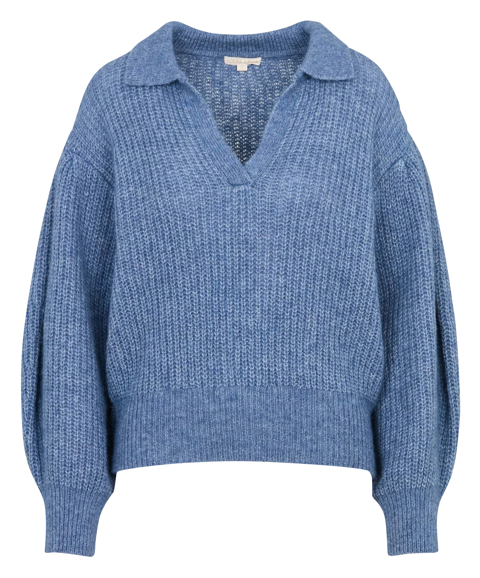 Pull col polo ample en maille unie LOUISE MISHA Bleu