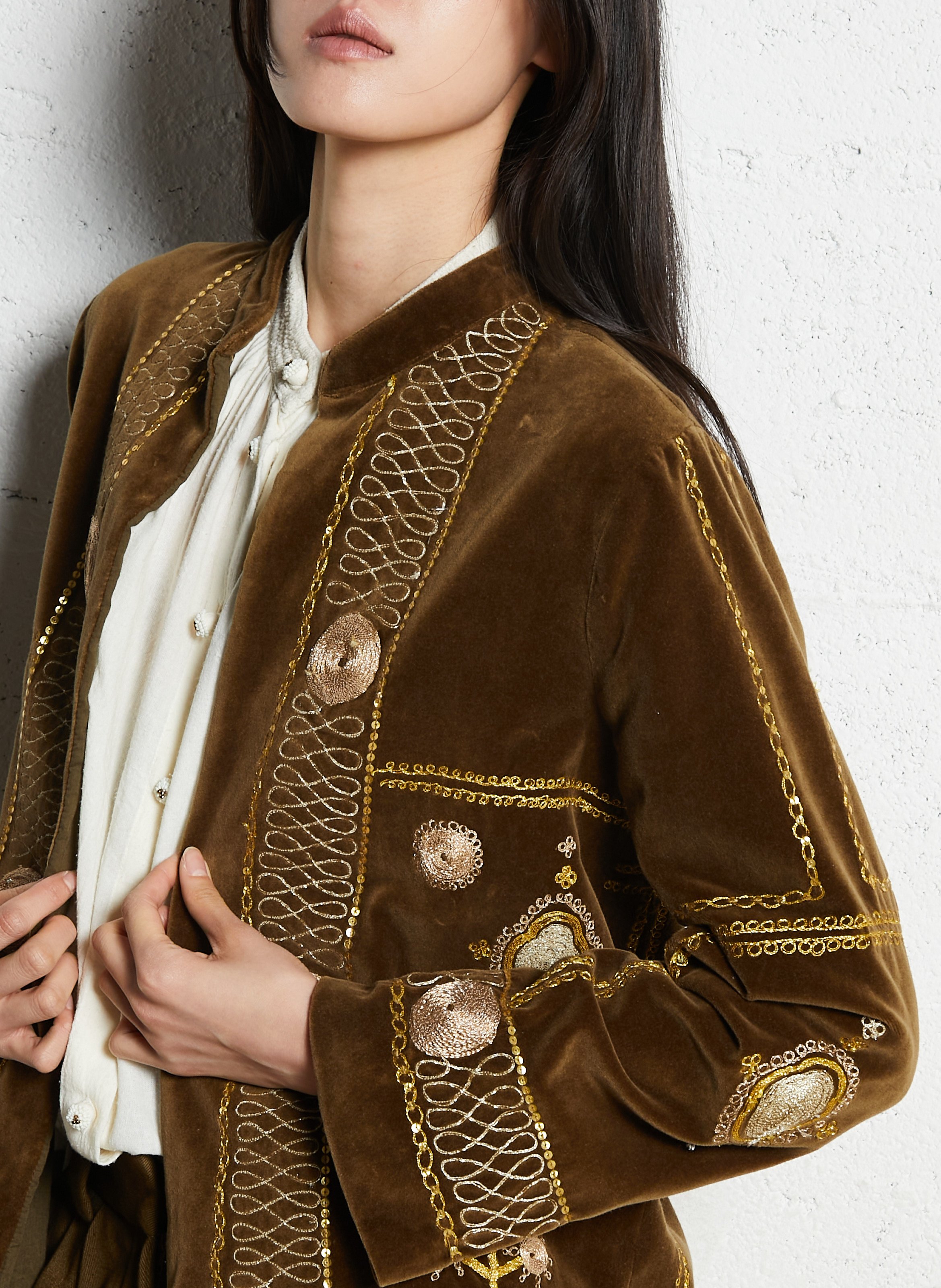 Straight velvet embroidered jacket V DE VINSTER Khaki