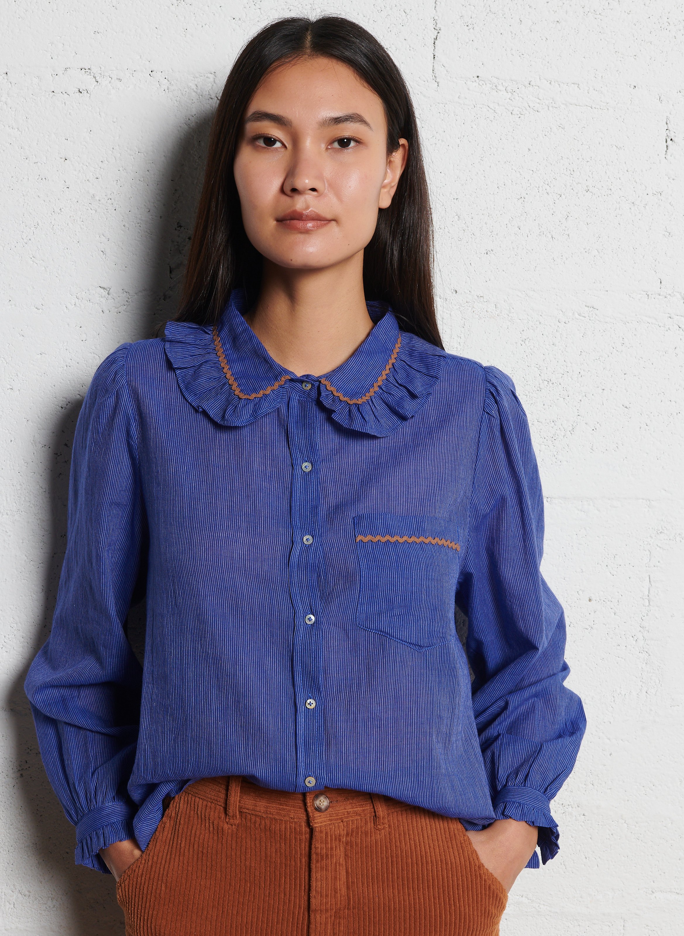 Blusenhemd mit Baumwoll-Peter-Pan-Kragen EMILE ET IDA Blau