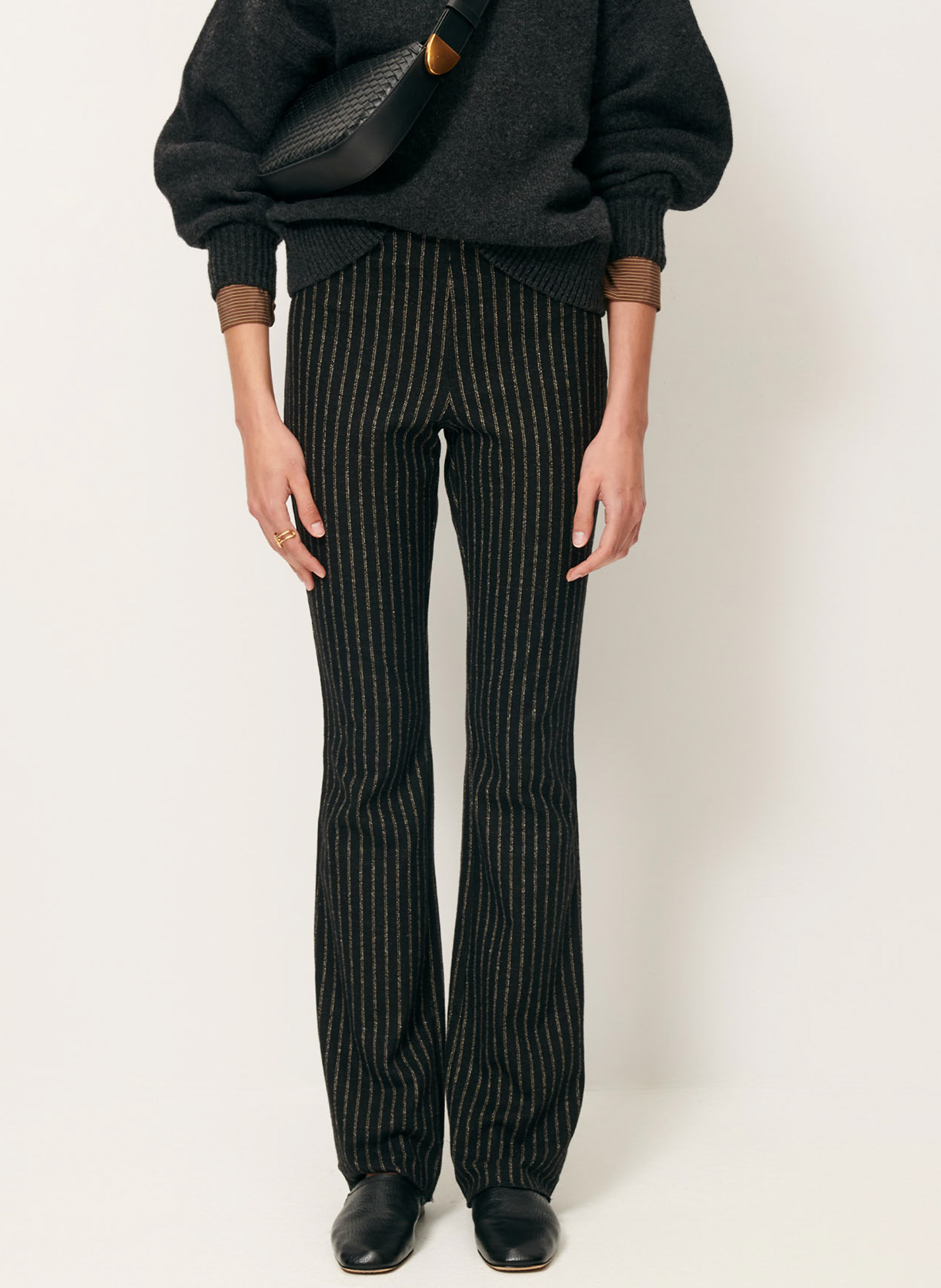 Bootcut stretch broek met strepen SESSUN Zwart