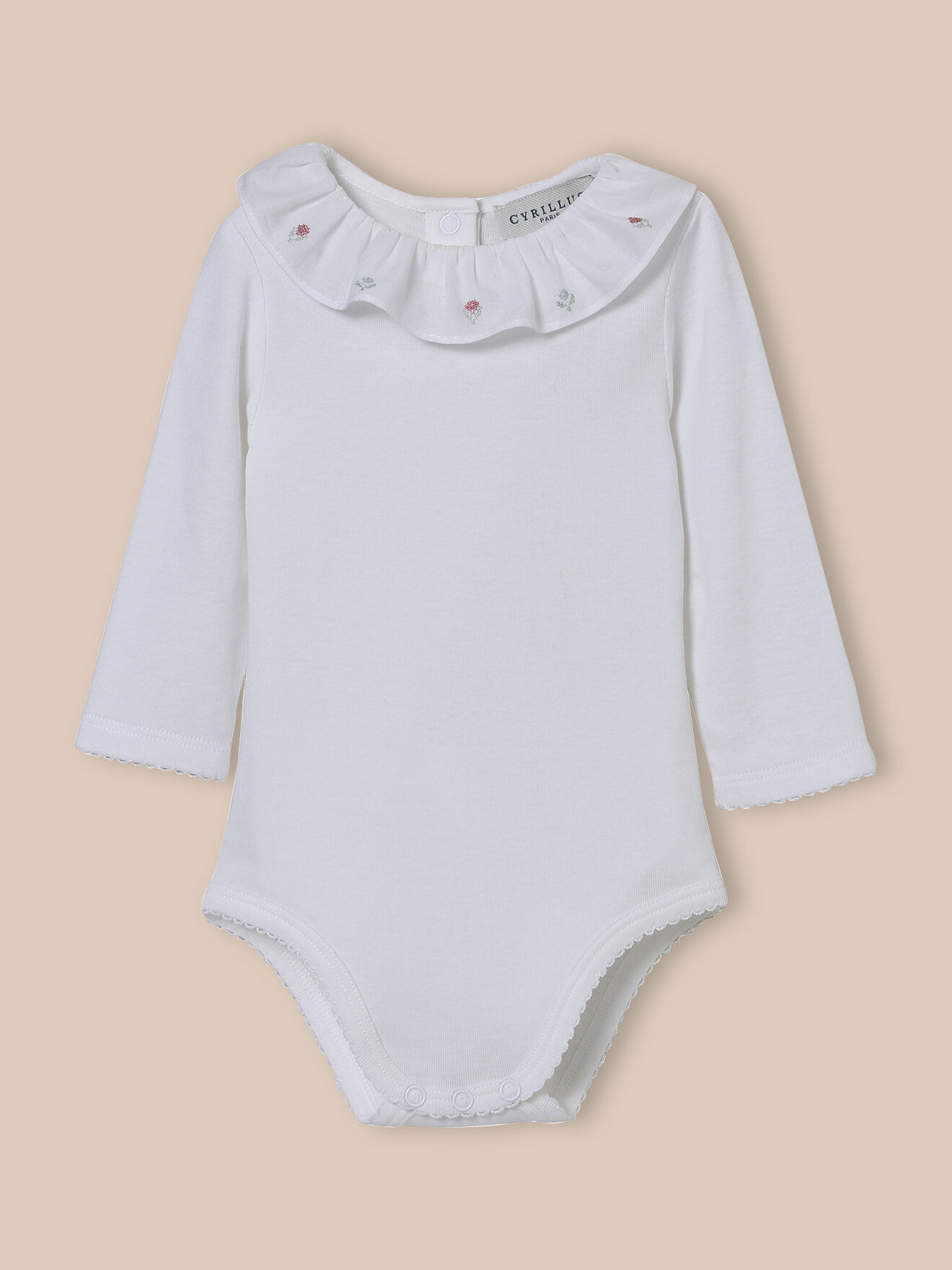 Organic cotton bodysuit with embroidered collar CYRILLUS White
