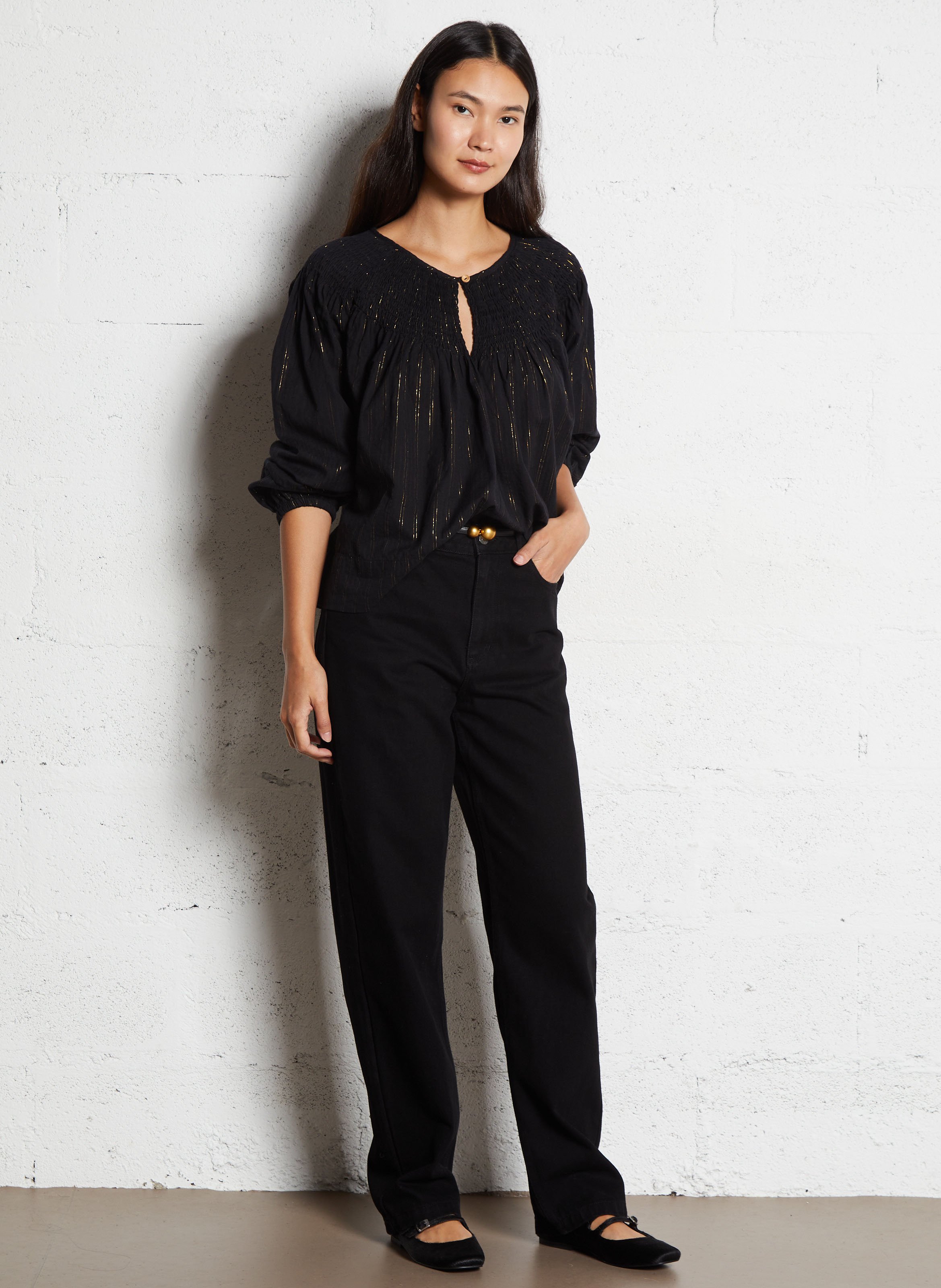 Gestreepte blouse met ronde hals LEON & HARPER Zwart