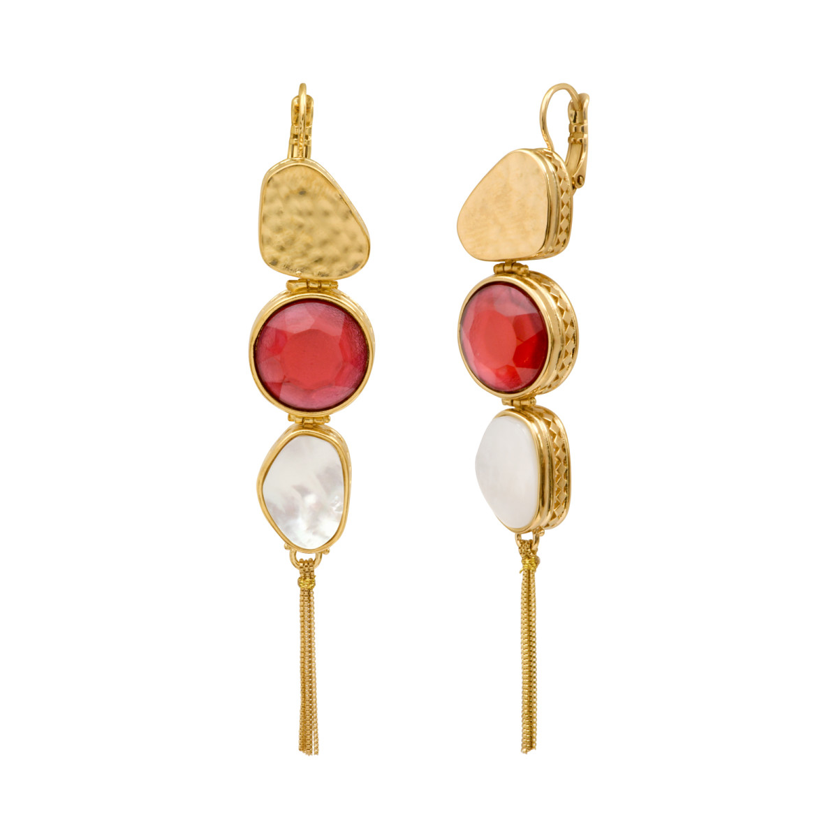Long sleeper earrings with cabochons and golden pompom. SATELLITE PARIS No Color