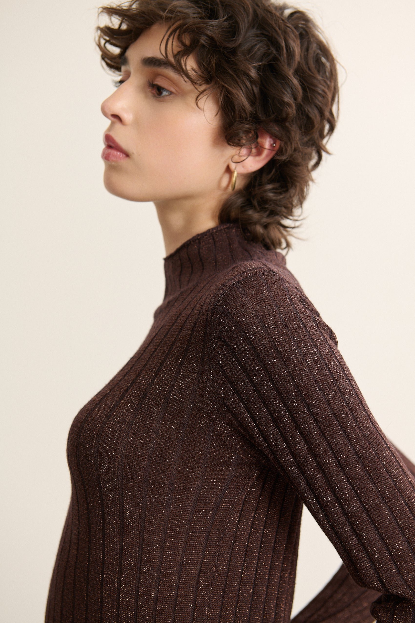 High-neck lurex sweater GARANCE PARIS Brown