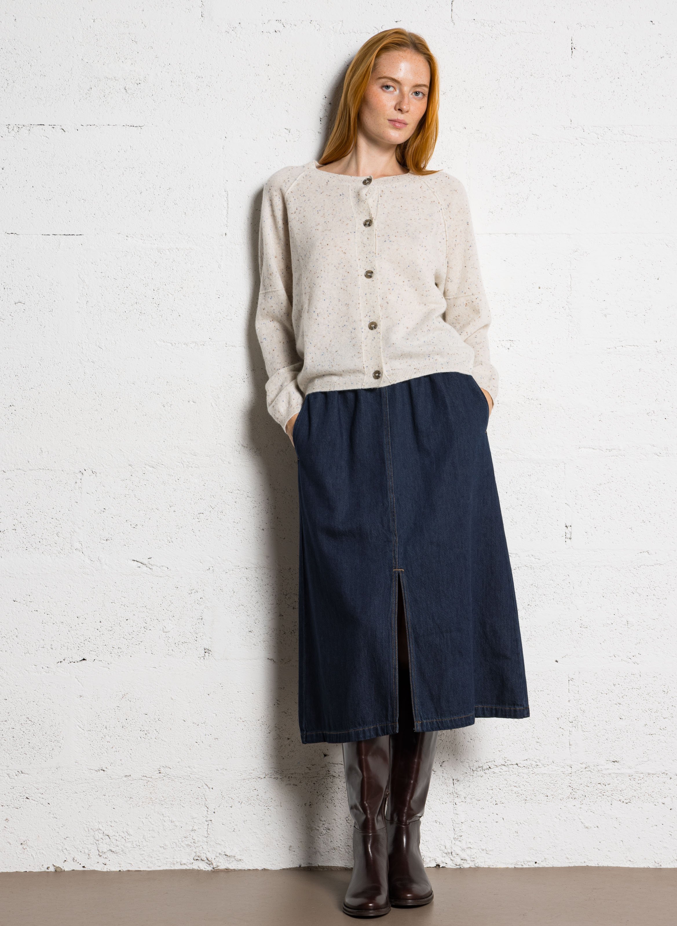 Jean midi en denim de coton MAISON 123 Bleu