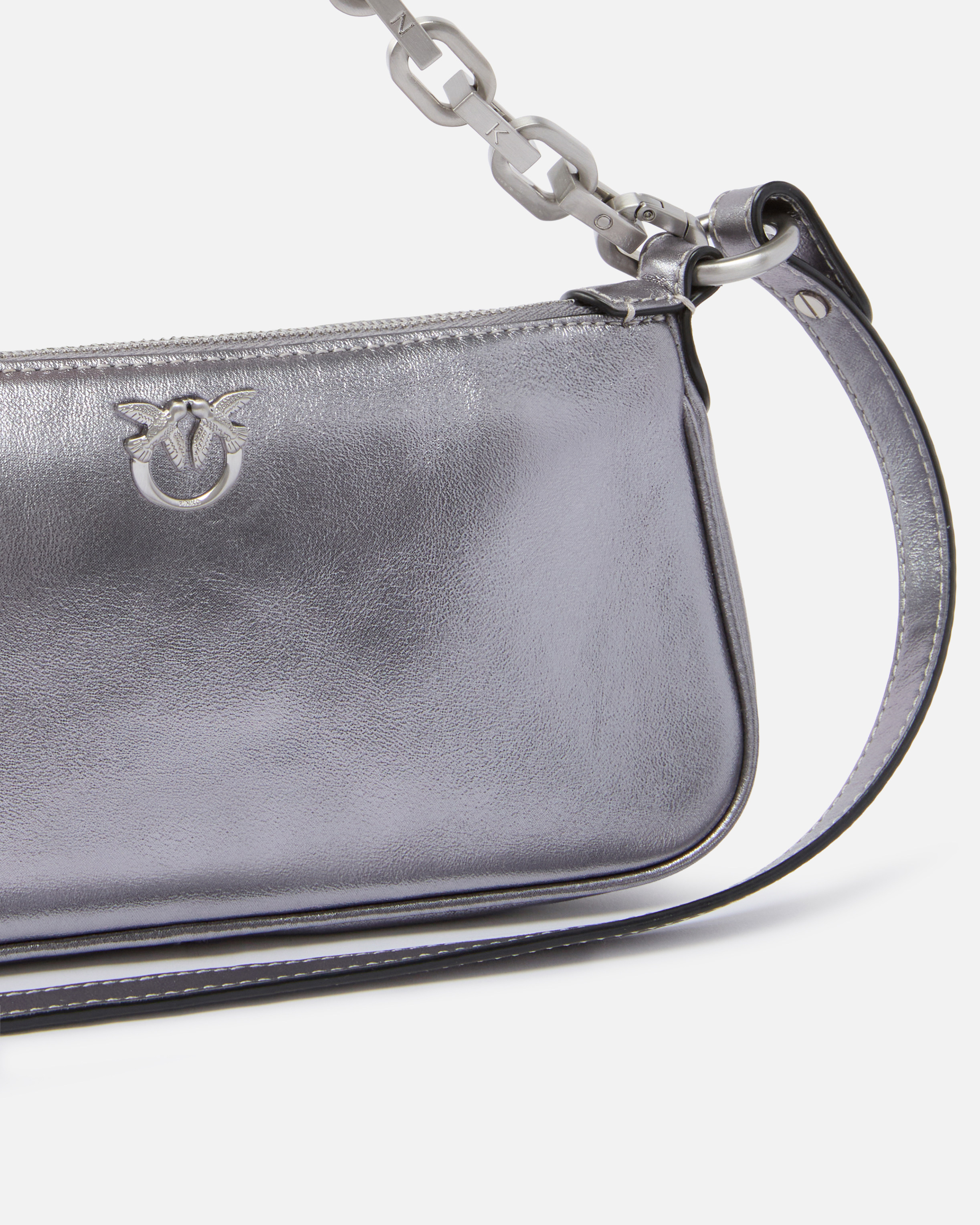 Small handbag mini half moon baguette in lame suede PINKO Silver