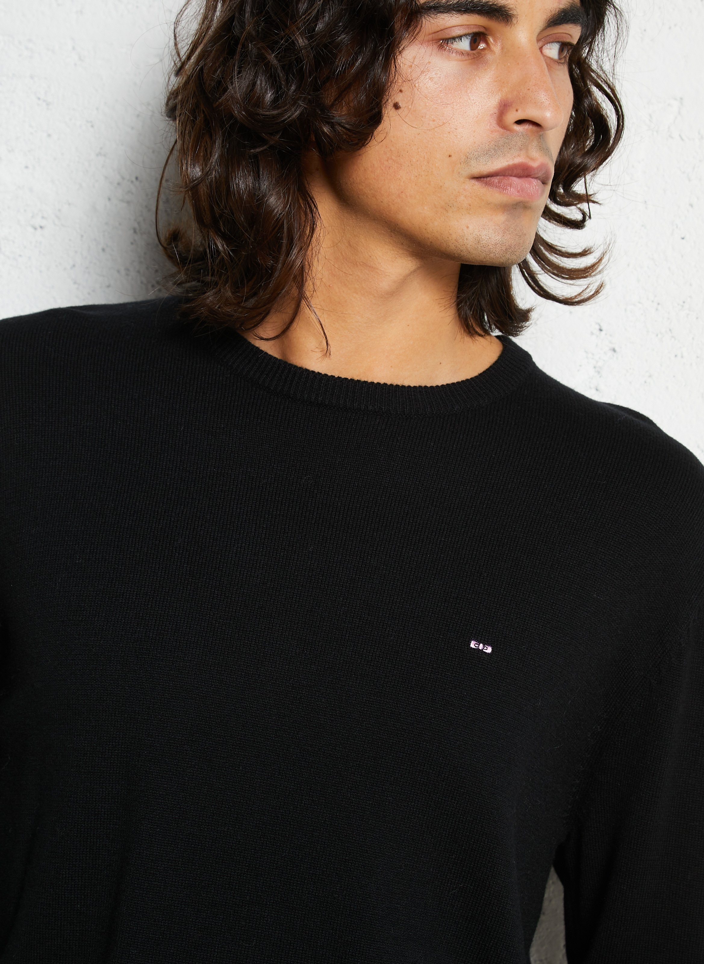 Pull droit col rond en laine et coton EDEN PARK Noir