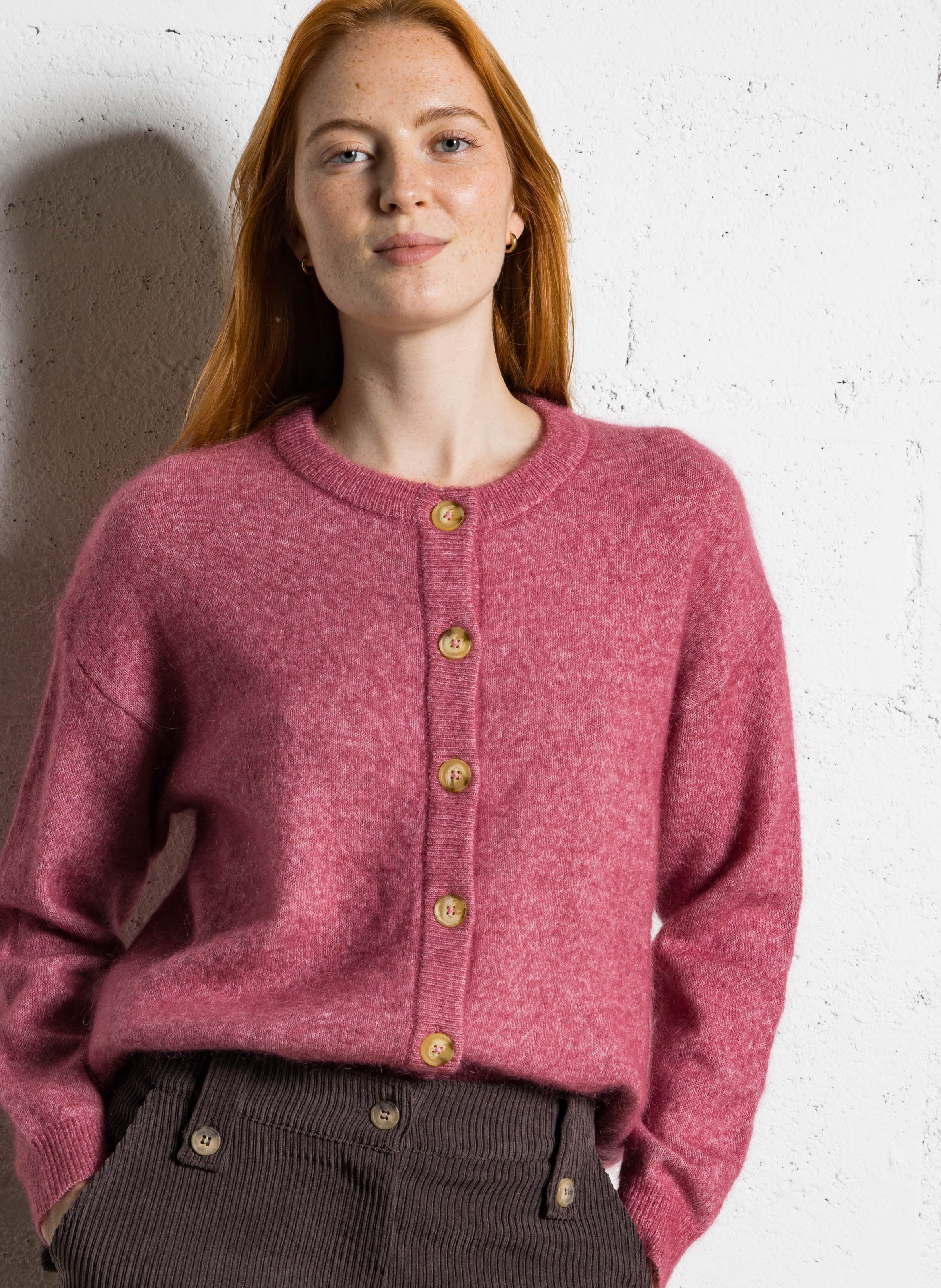 Cardigan col rond en laine mélangée SUD EXPRESS Rose
