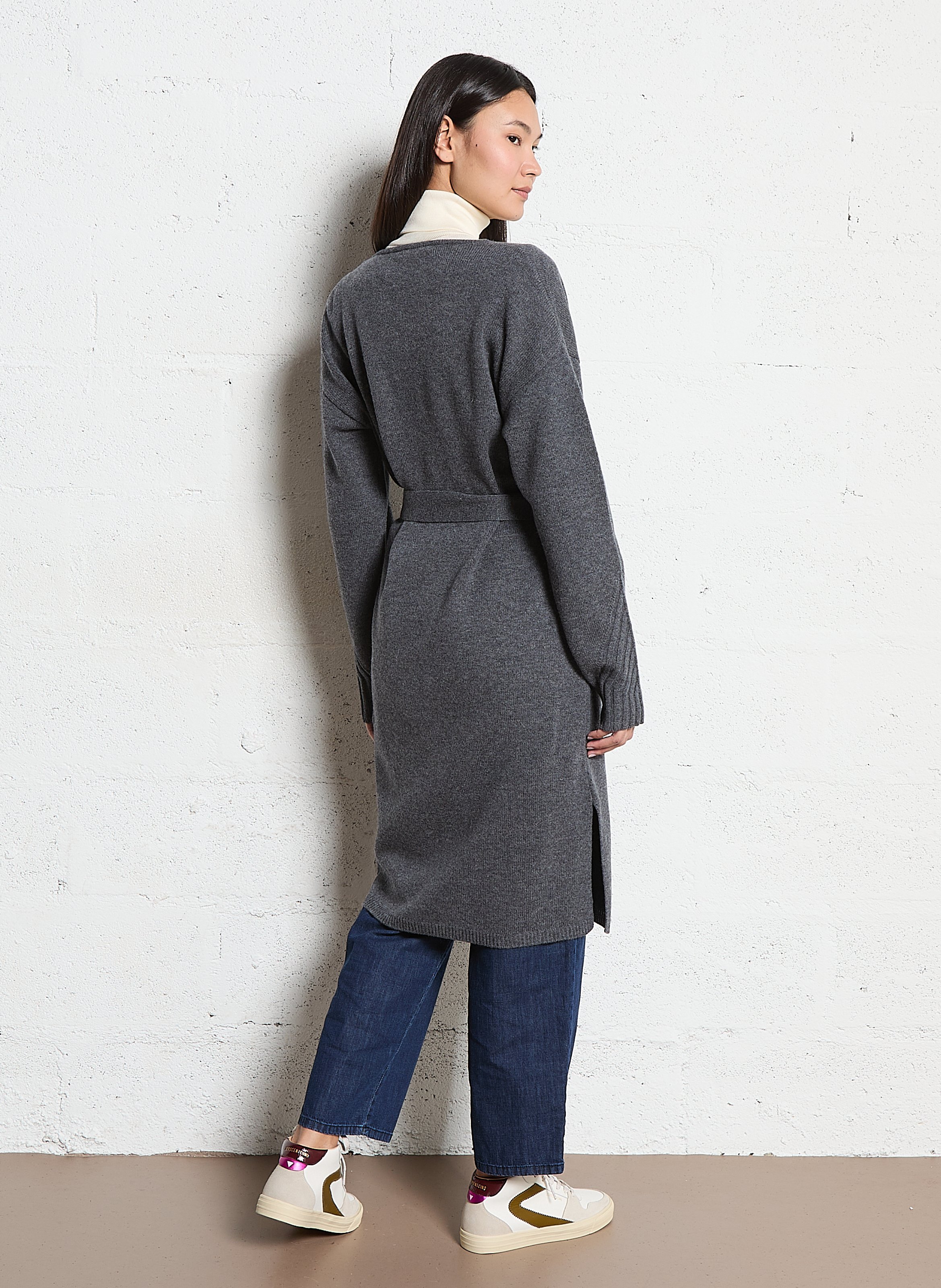 Lang vest van merinoswol MAJESTIC FILATURES Grijs