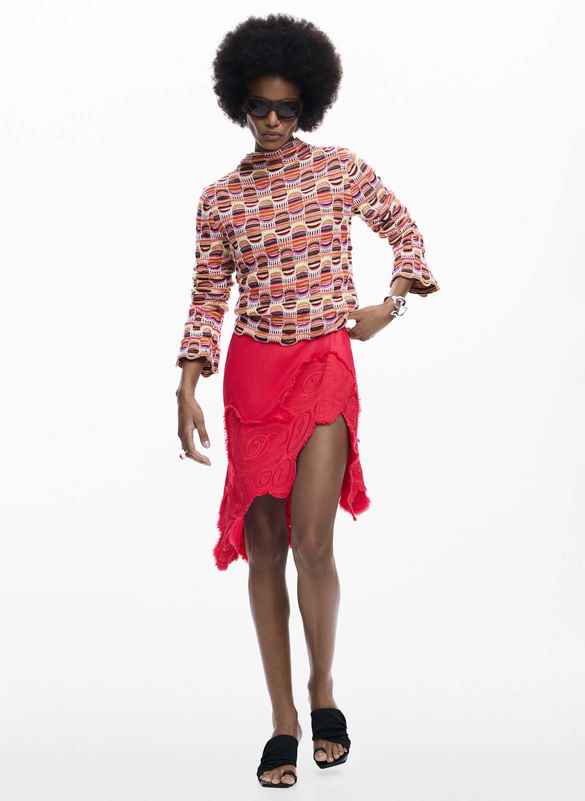 Pull col rond en coton DESIGUAL Rouge