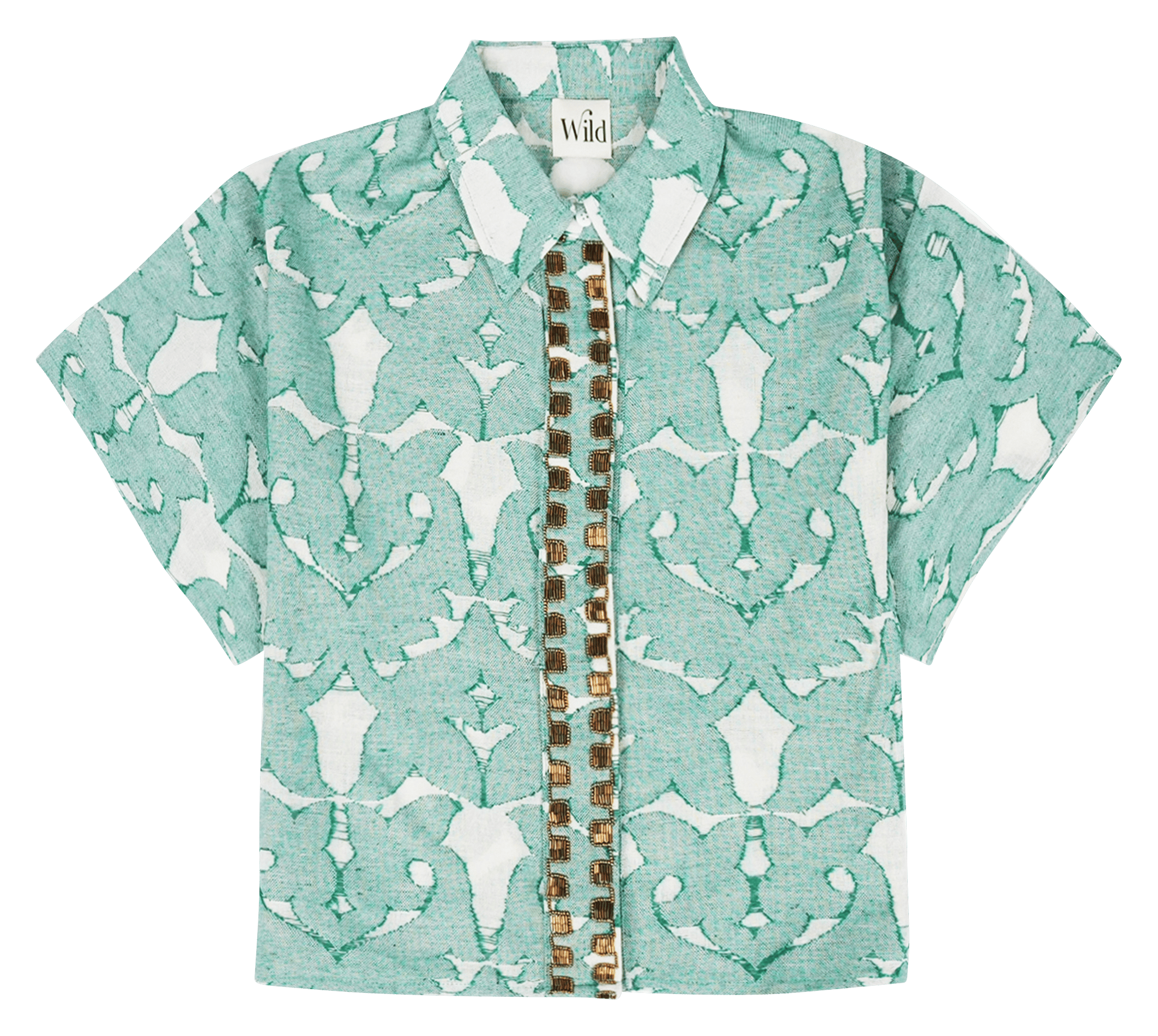 Cropped printed cotton shirt WILD Green