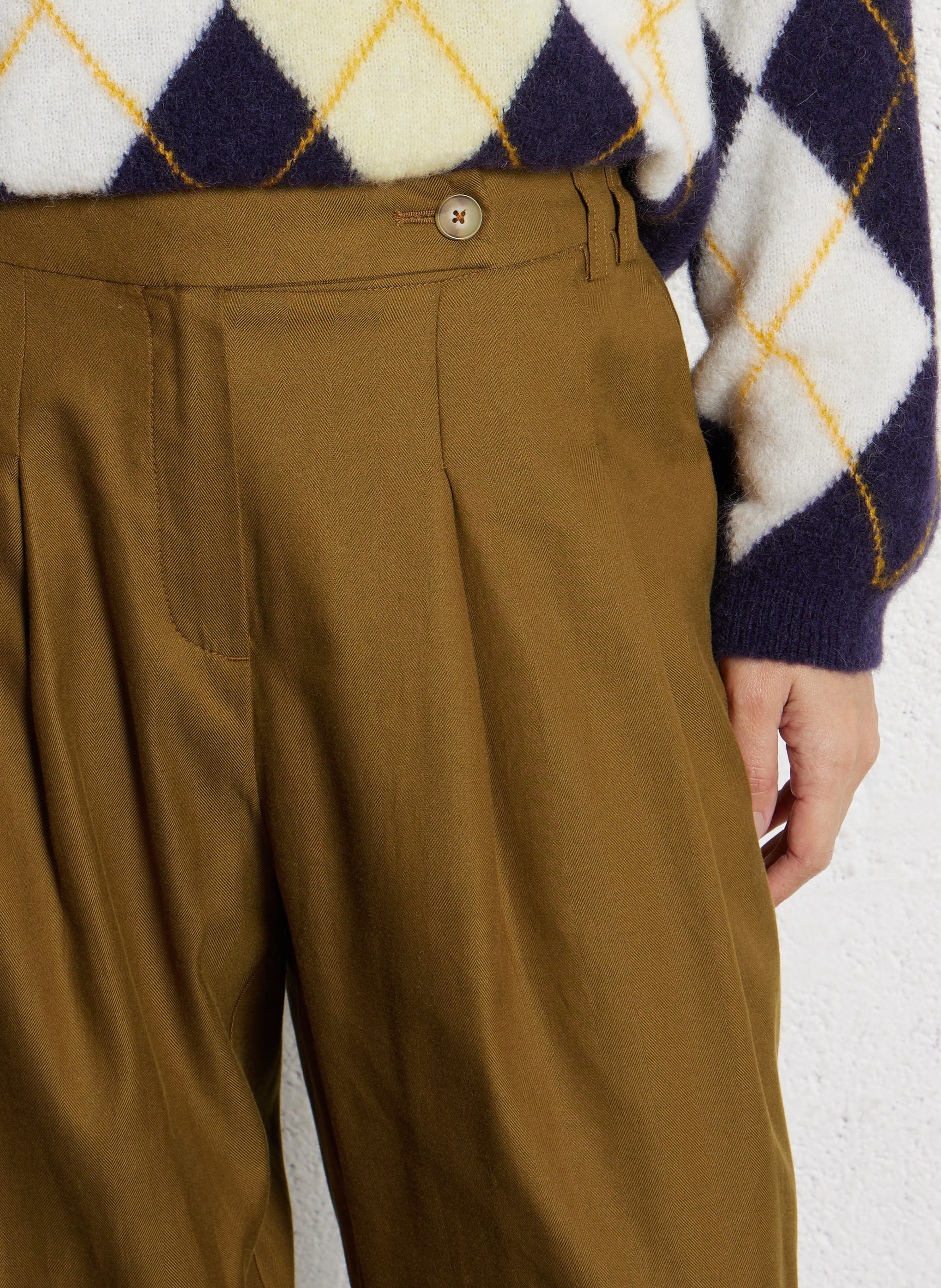 Wide-leg pleated pants Brown