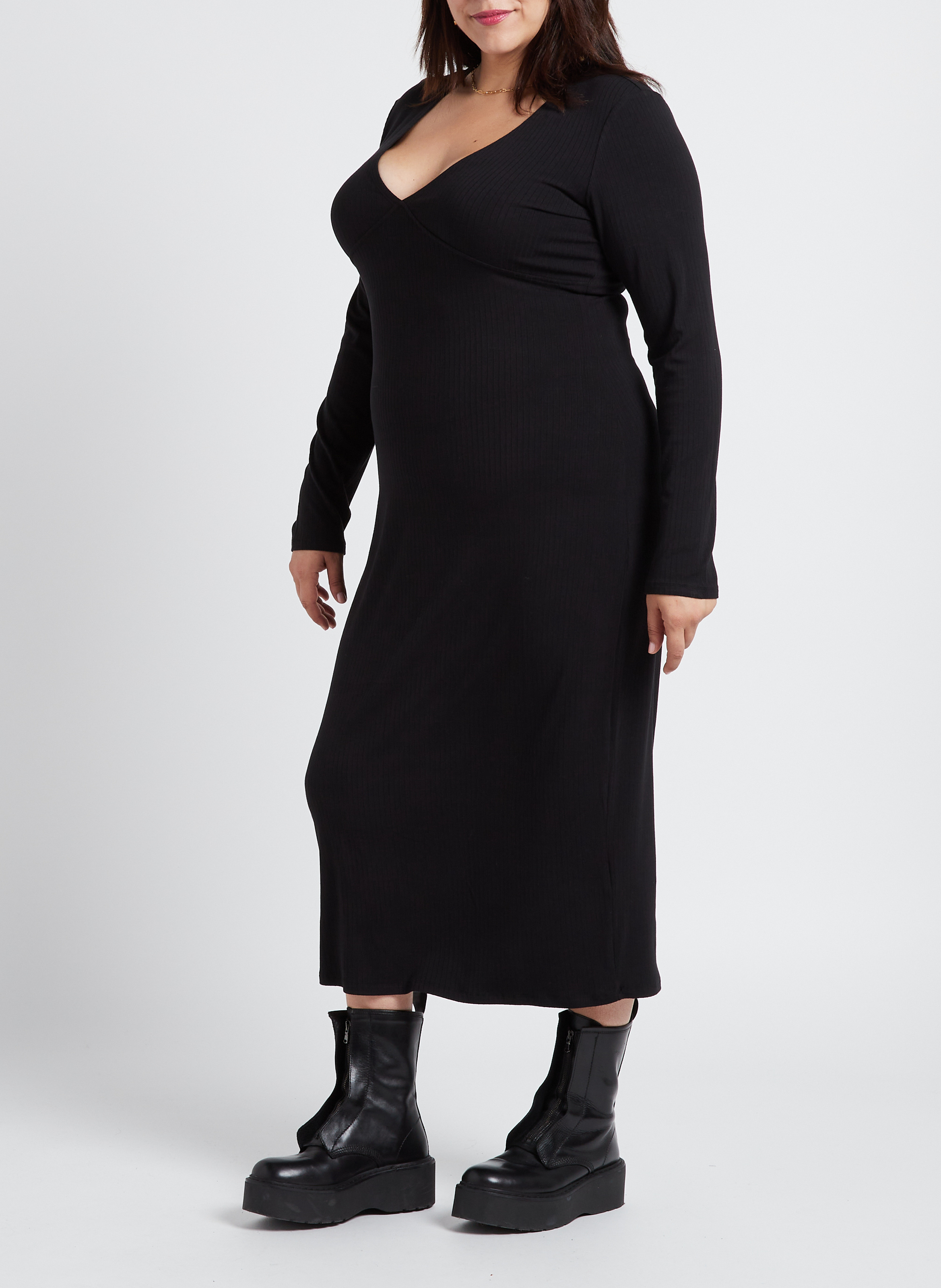 Lange jurk met V-hals GINA TRICOT Zwart