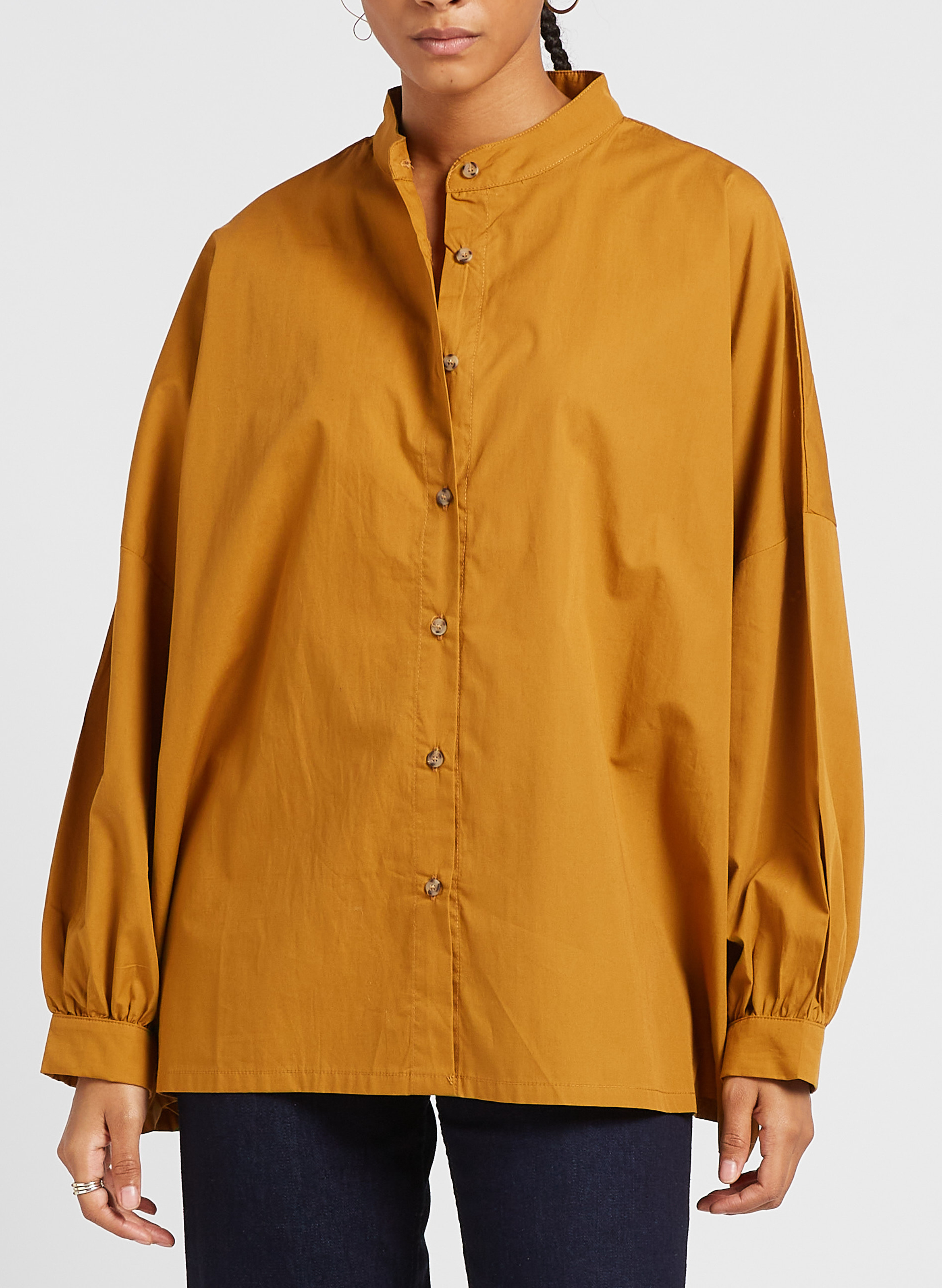 Oversized cotton shirt with mandarin collar RITA ROW Orange