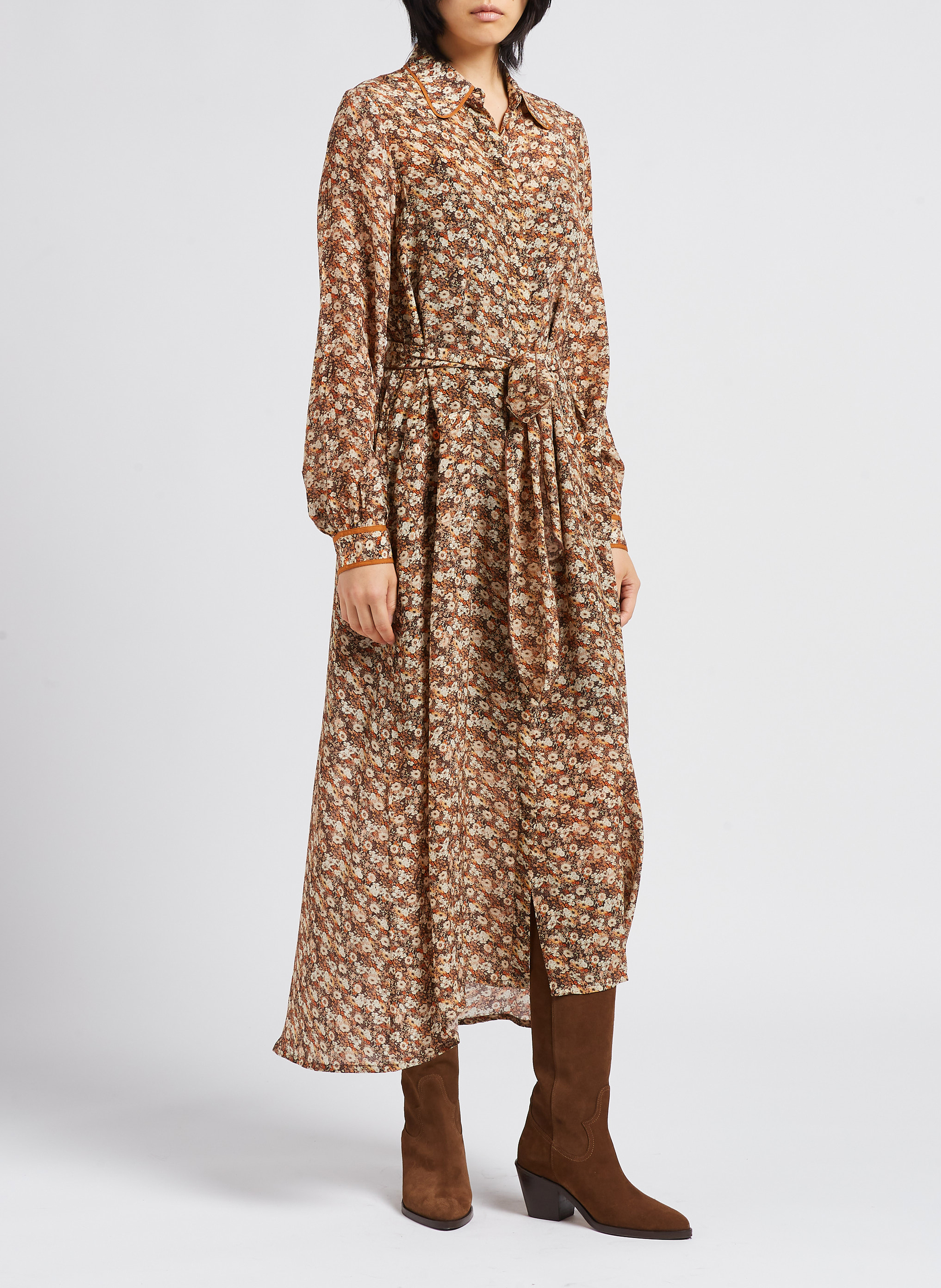 Robe longue col classique imprimée SWILDENS Orange