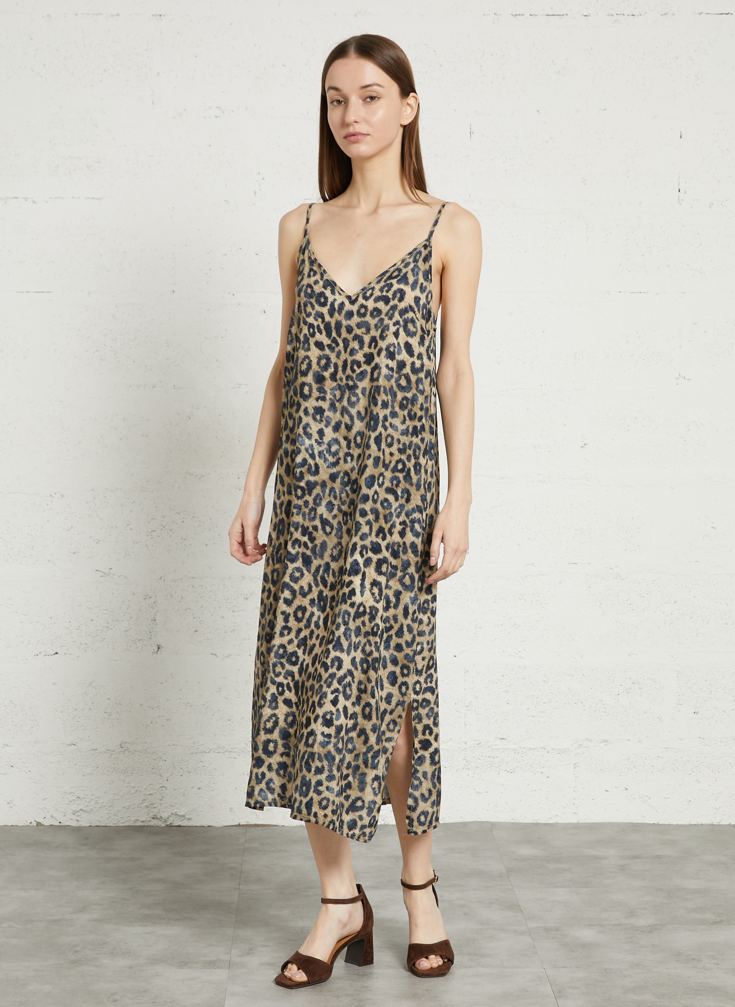 Robe midi col V PLEASE Beige