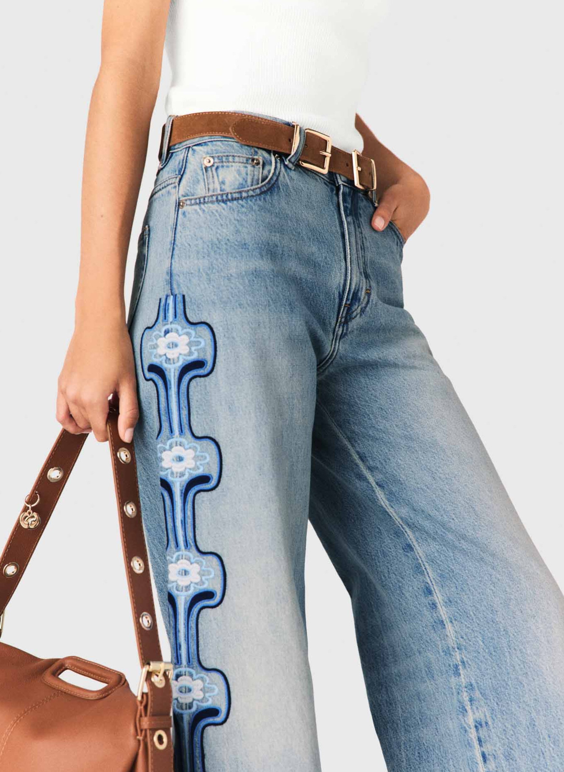High-waisted wide-leg embroidered jeans MAJE Blue