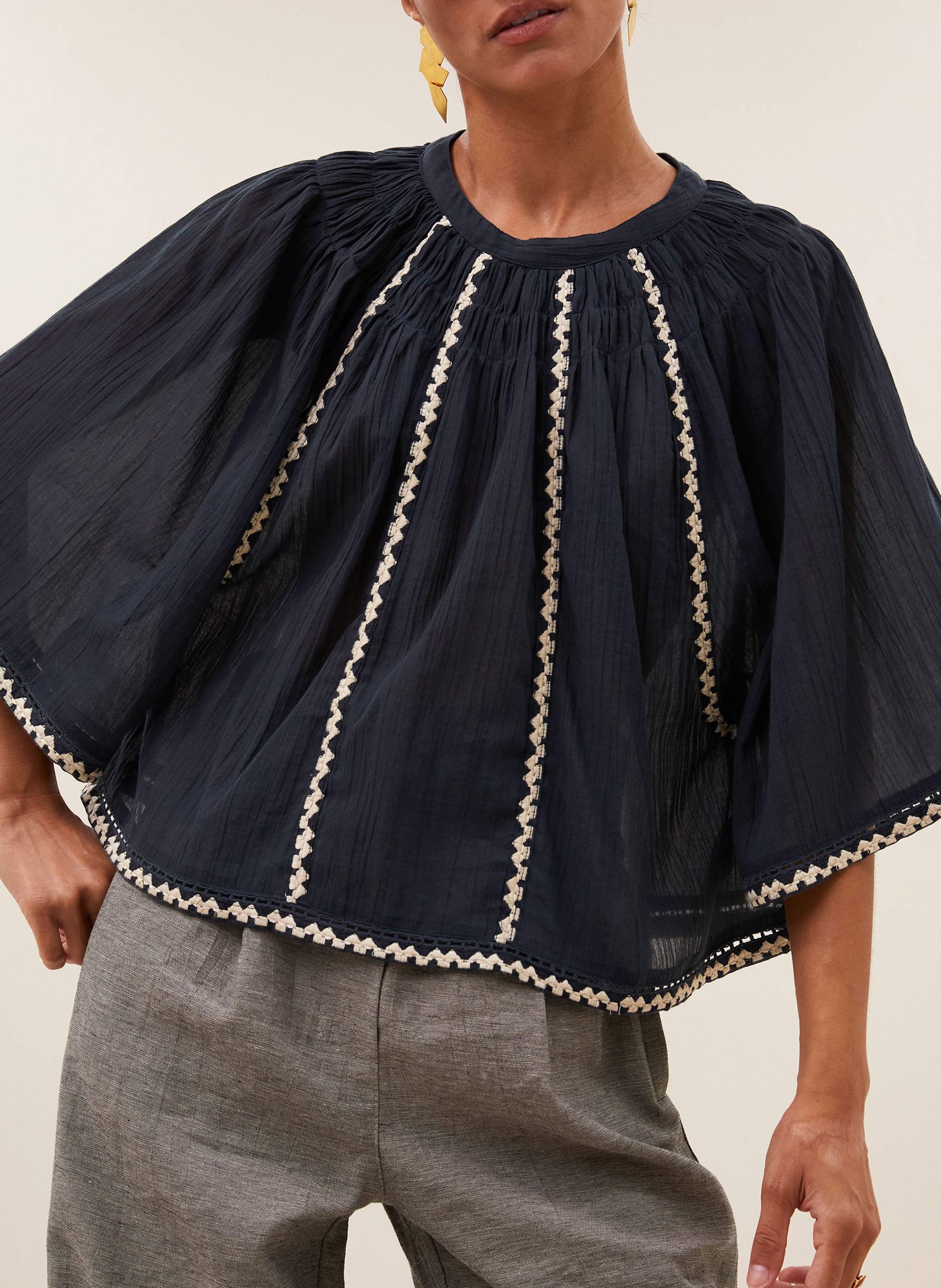 Blouse col rond en coton bio BY BAR Gris