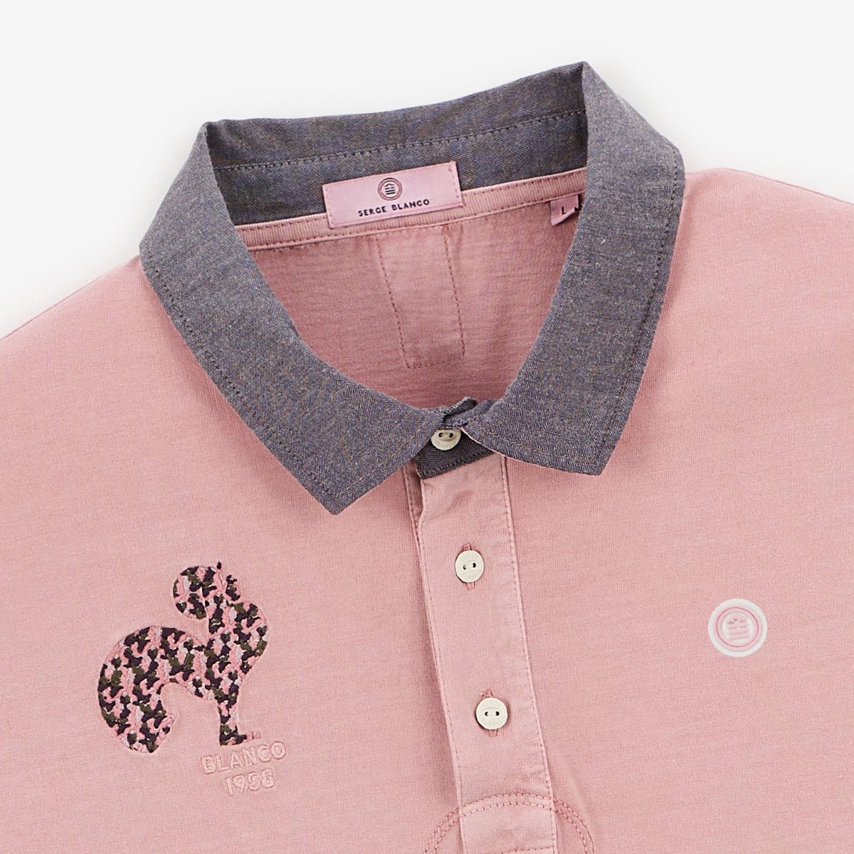Short-sleeved cotton jersey polo with rooster embroidery. SERGE BLANCO Pink