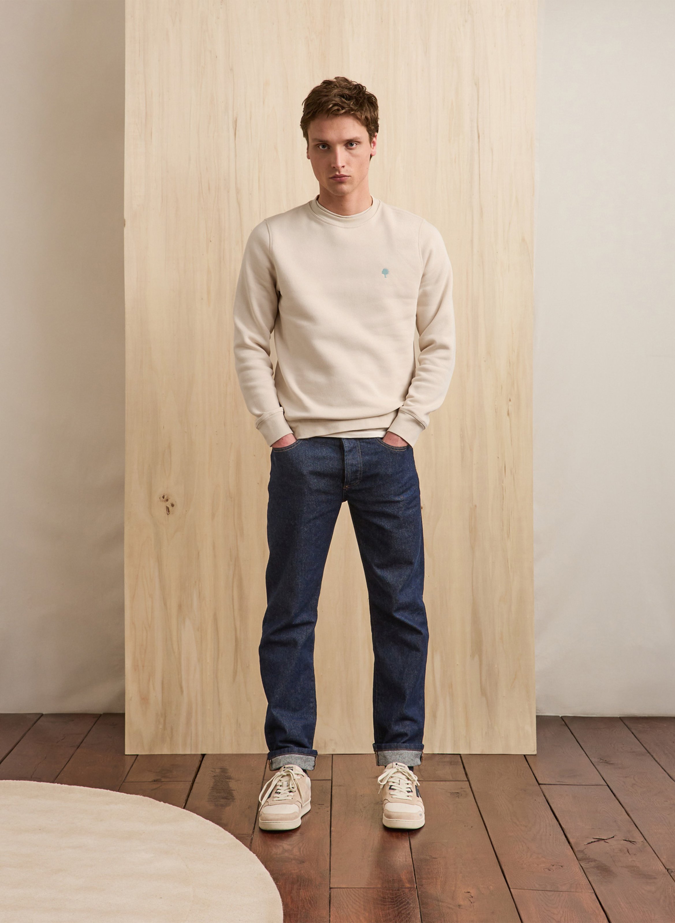 Straight-cut cotton-blend sweater with round neck FAGUO Beige