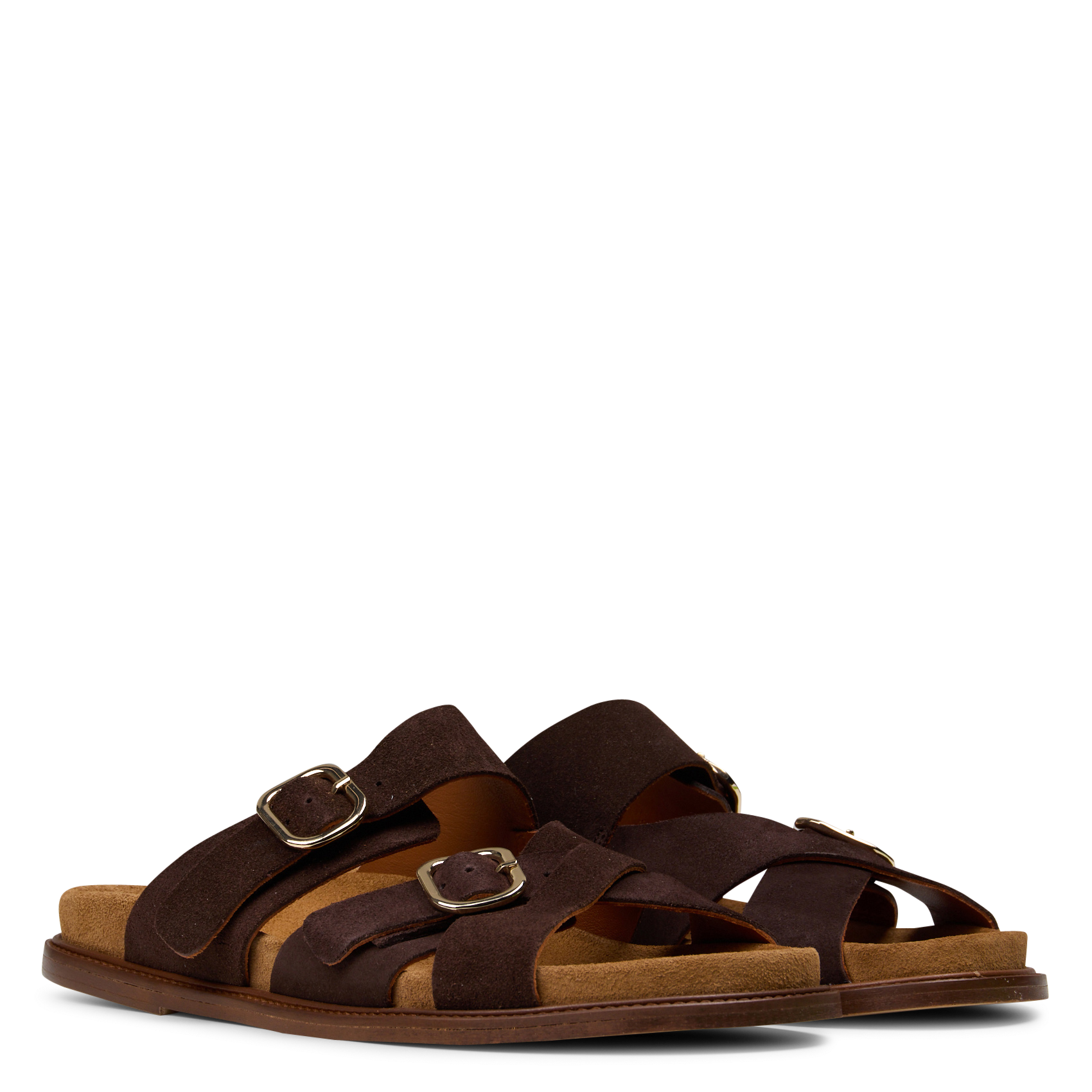 Flache Ledersandalen mit Samt MAISON TOUFET Braun