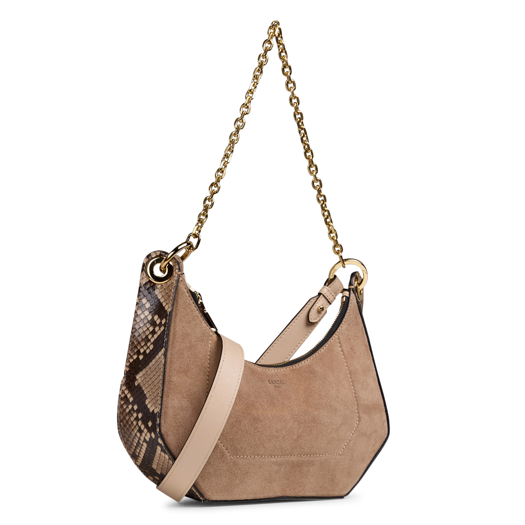 Sac épaule à détail python en suède LANCEL Beige