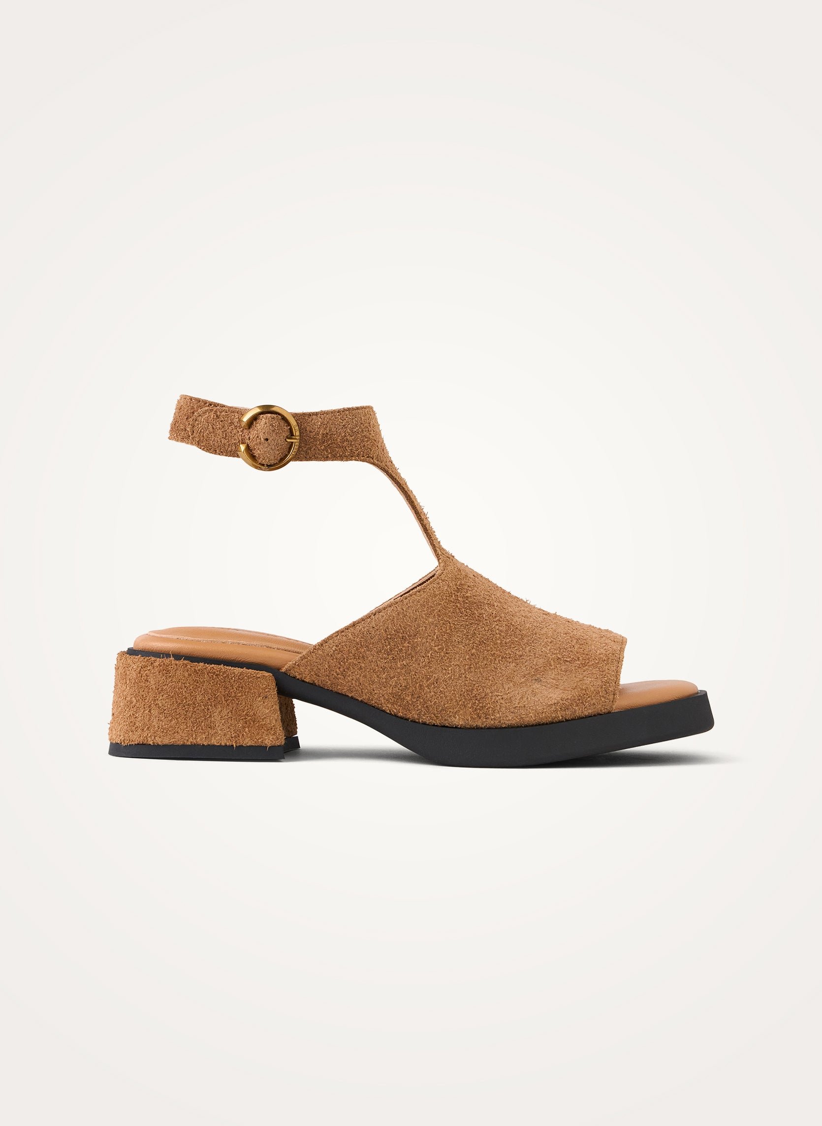 Camel suede sandals with heel and strap VANESSA WU Brown