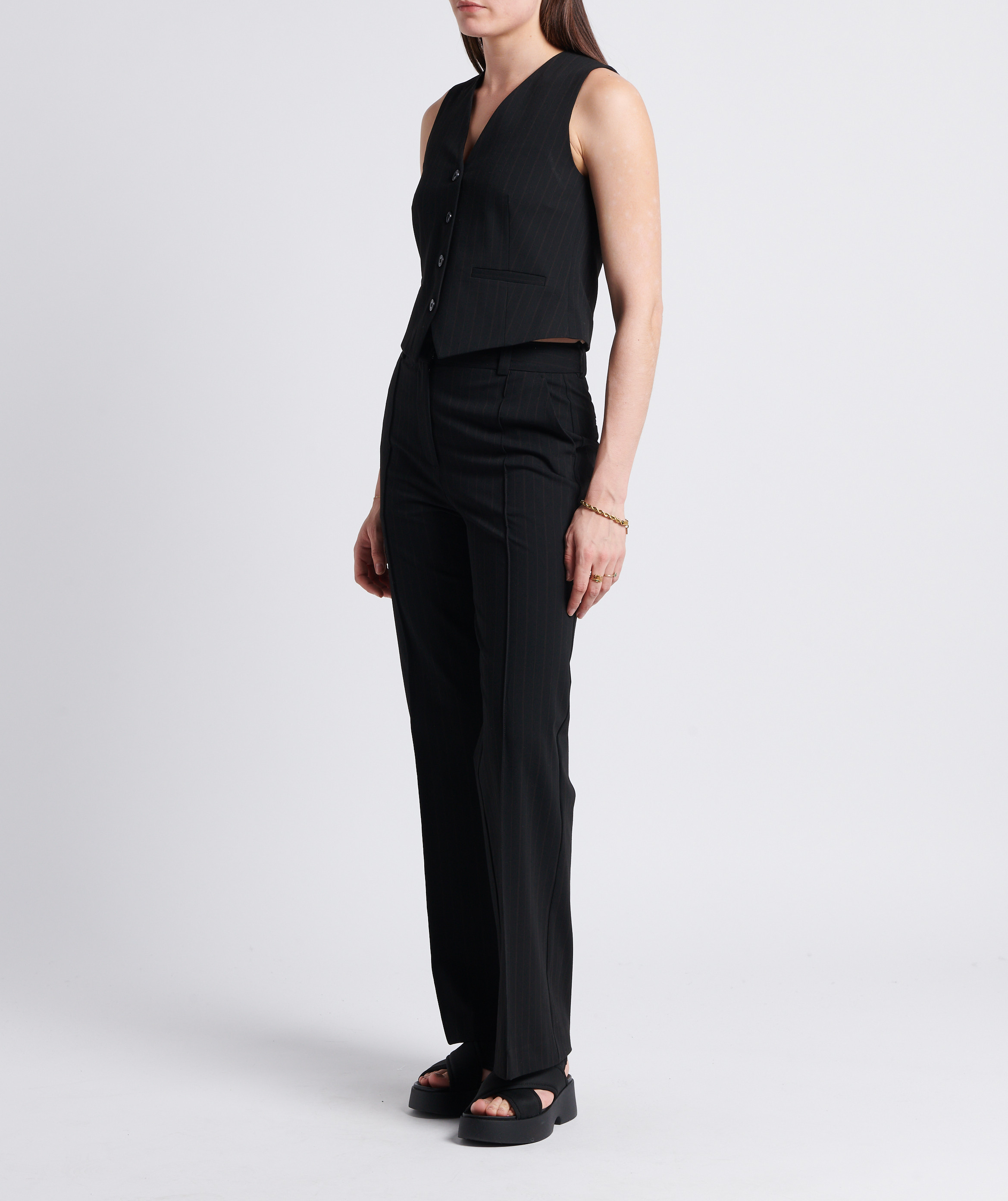 Striped straight-leg pants SAMSOE SAMSOE Black