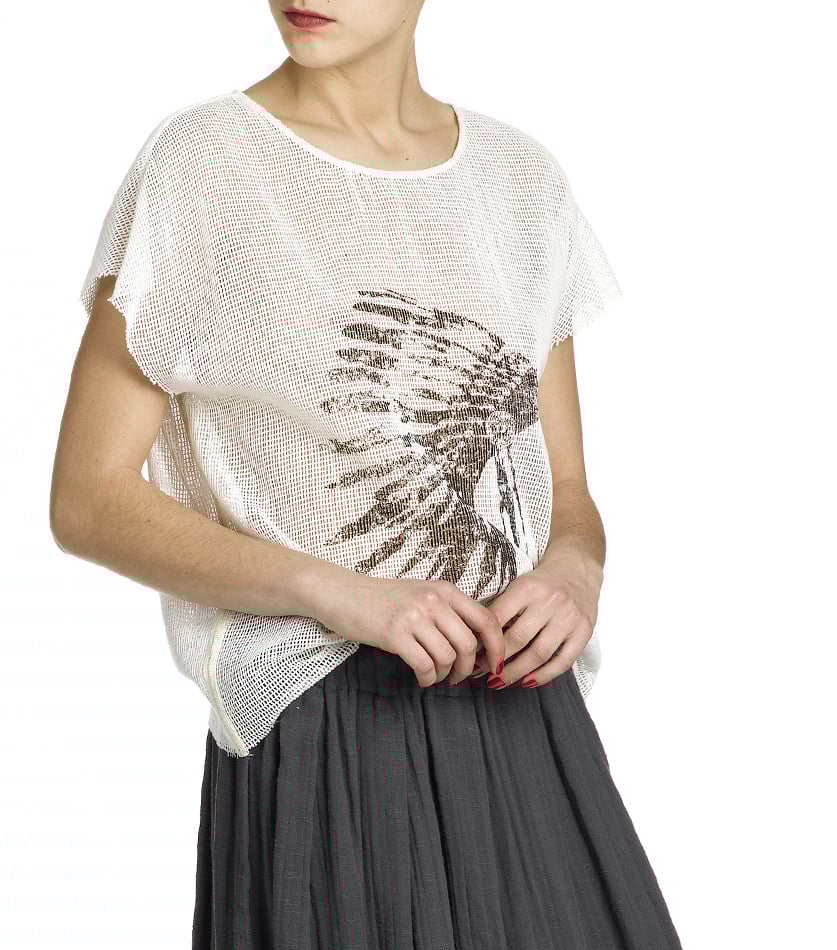 Odelya woven cotton top with Indian screen print SWILDENS White