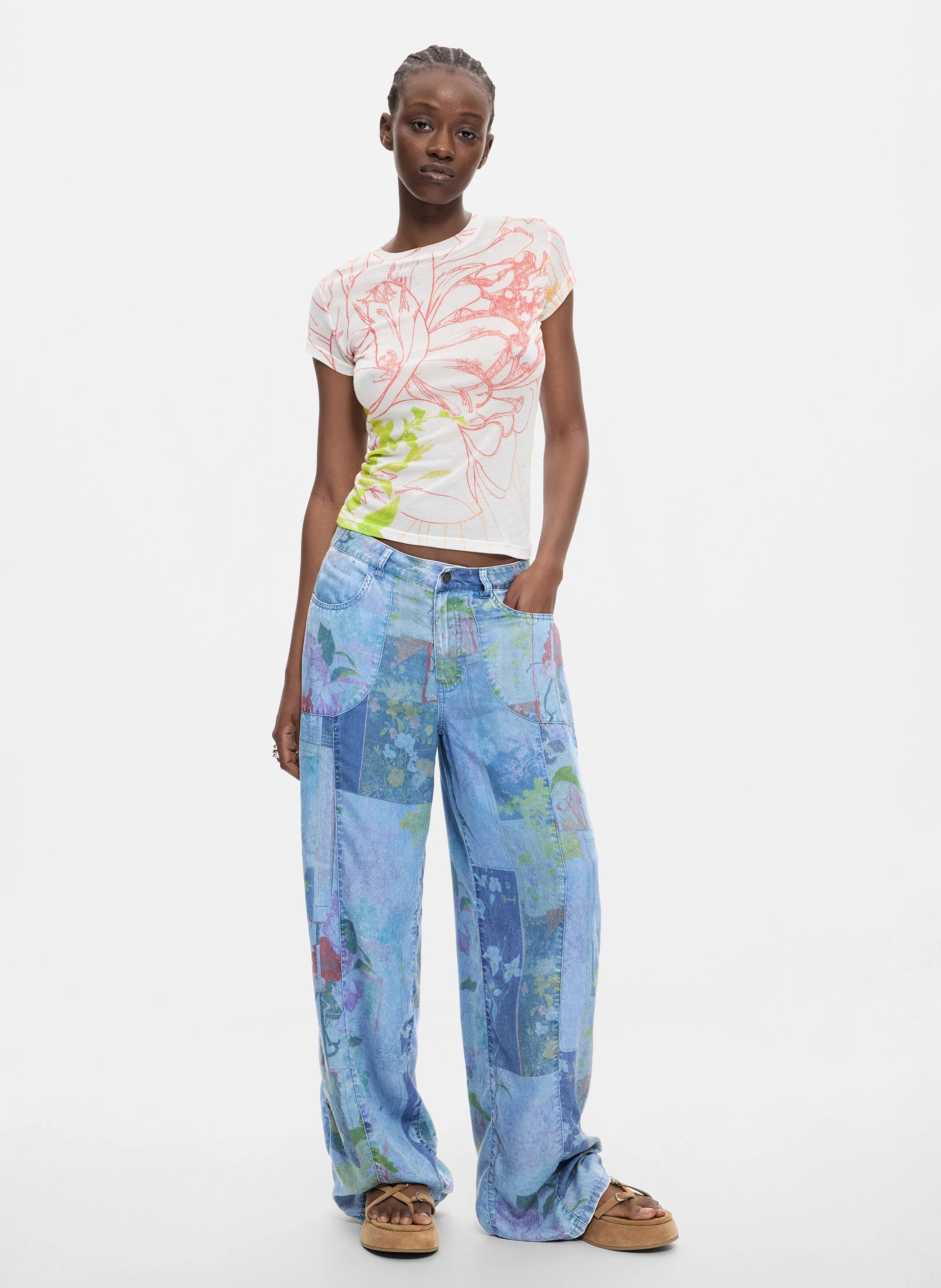 Jean large patchwork DESIGUAL Bleu