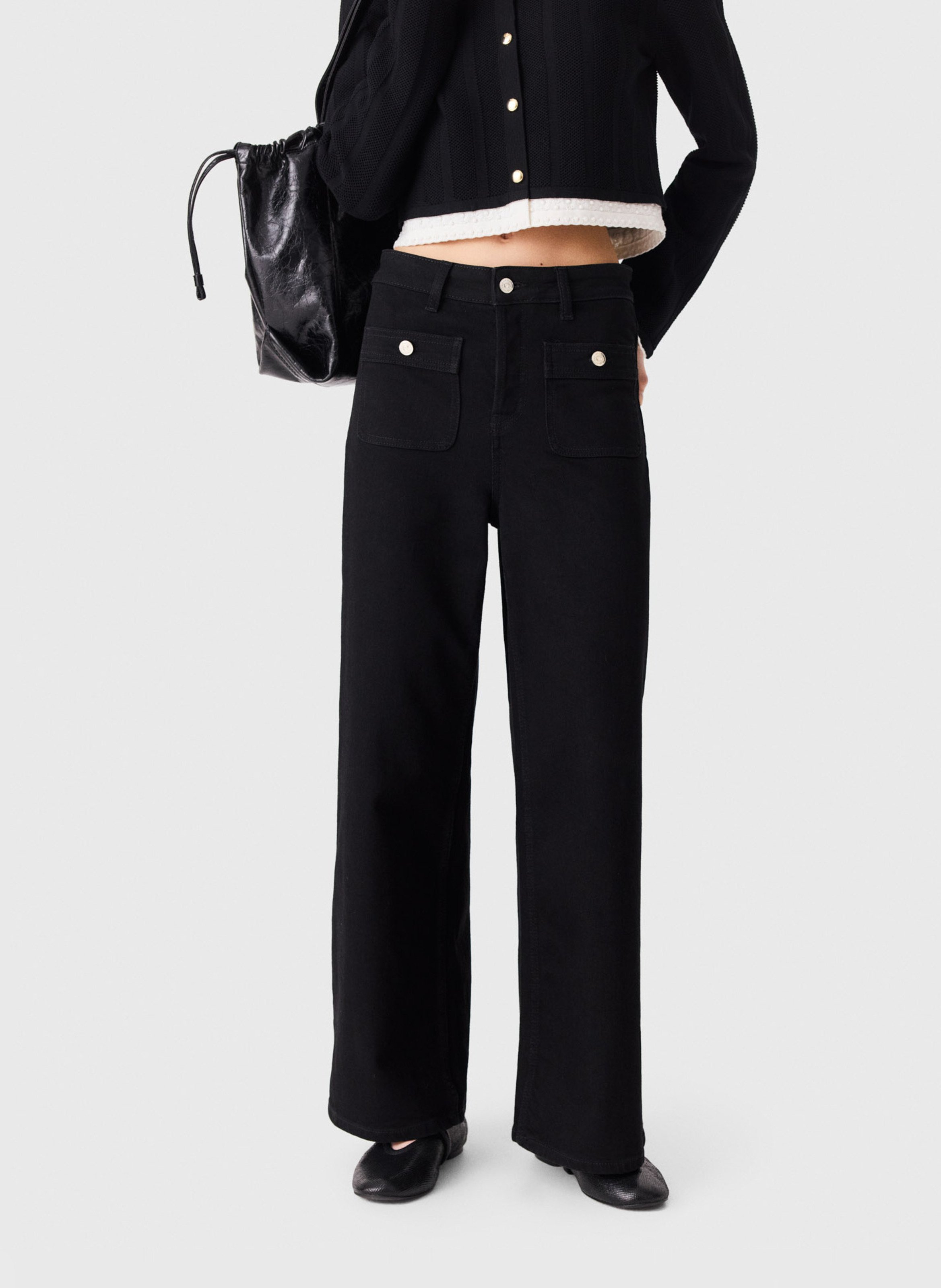 Flared jeans met hoge taille | katoenblend MAJE Zwart