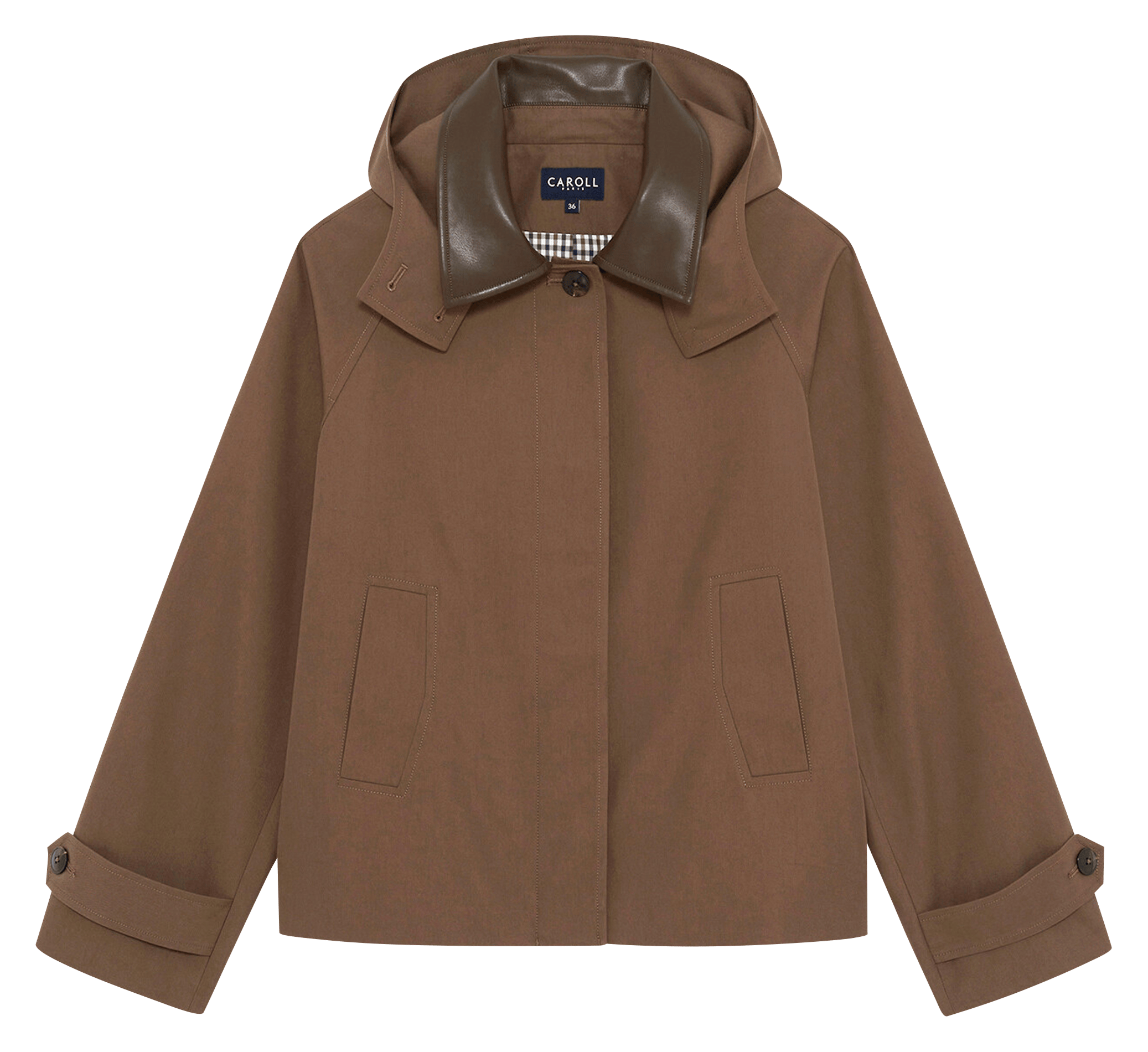 Manteau droit en coton mélangé CAROLL Marron