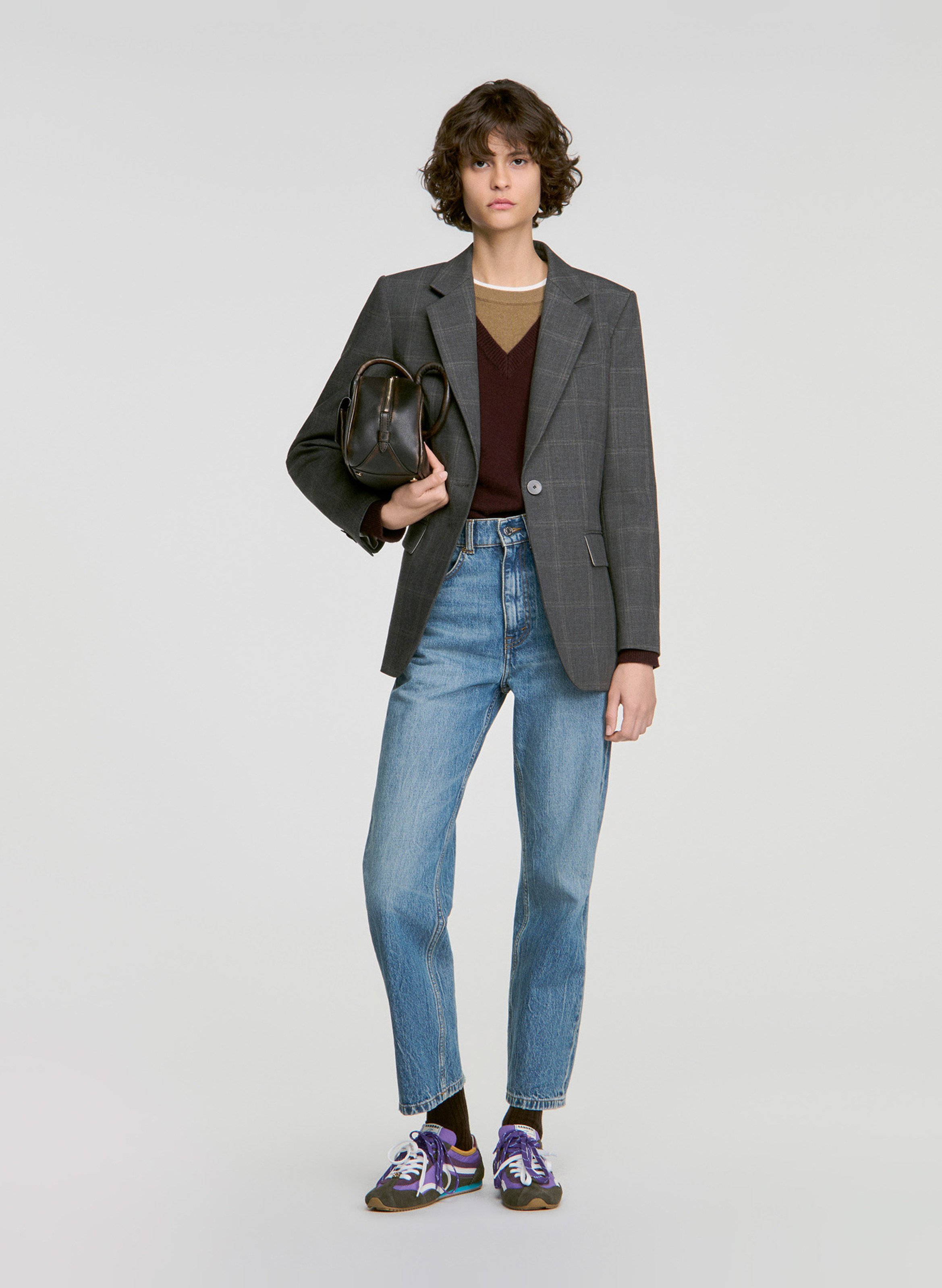 Veste tailleur ample à carreaux SANDRO Gris