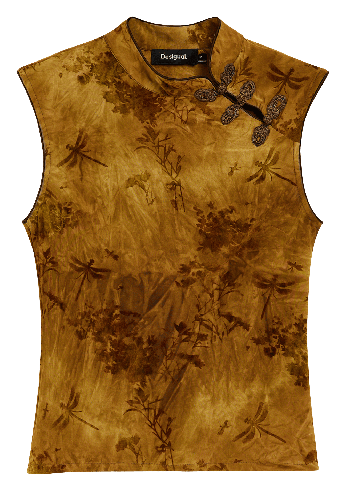 Tight-fitting Mao collar printed tank top DESIGUAL Brown